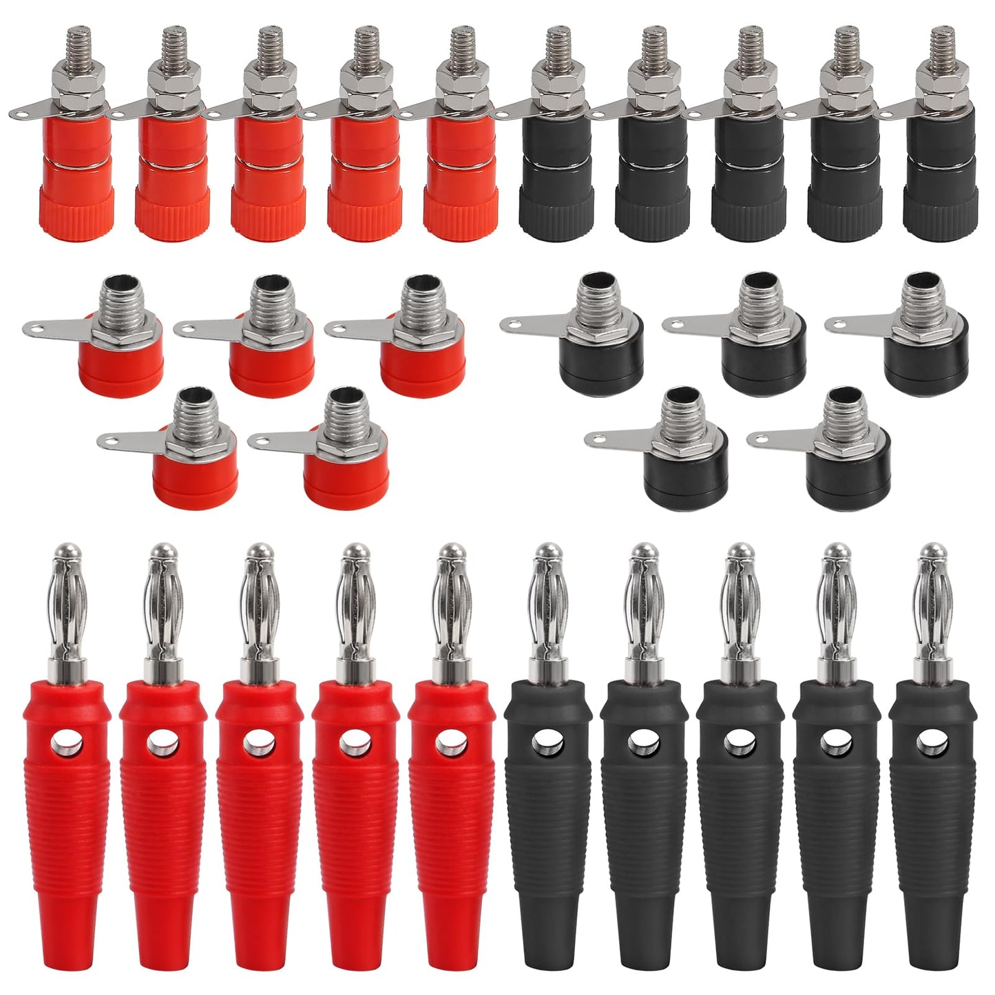 QCCAN 30PCS Binding Posts Terminals 4mm Banana Plug Socket & Red and Black Gold Plated 4mm Female and Male Banana Plugs Banana Socket Terminal