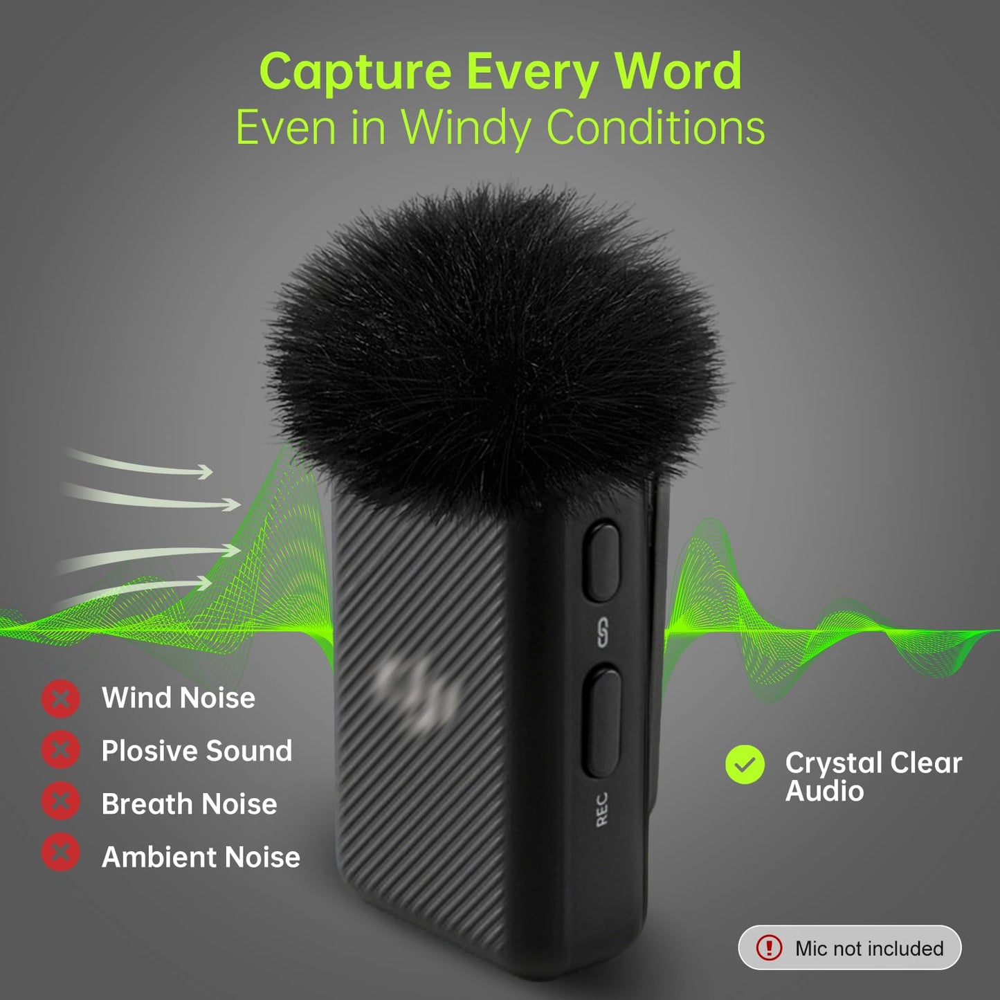 PhantAccy Windscreen for DJI Mic 1 Transmitter(1st Gen), Microphone Furry Cover/Wind Muff/WindSock/DeadCat for Noise Canceling, with Pop Filter Foam