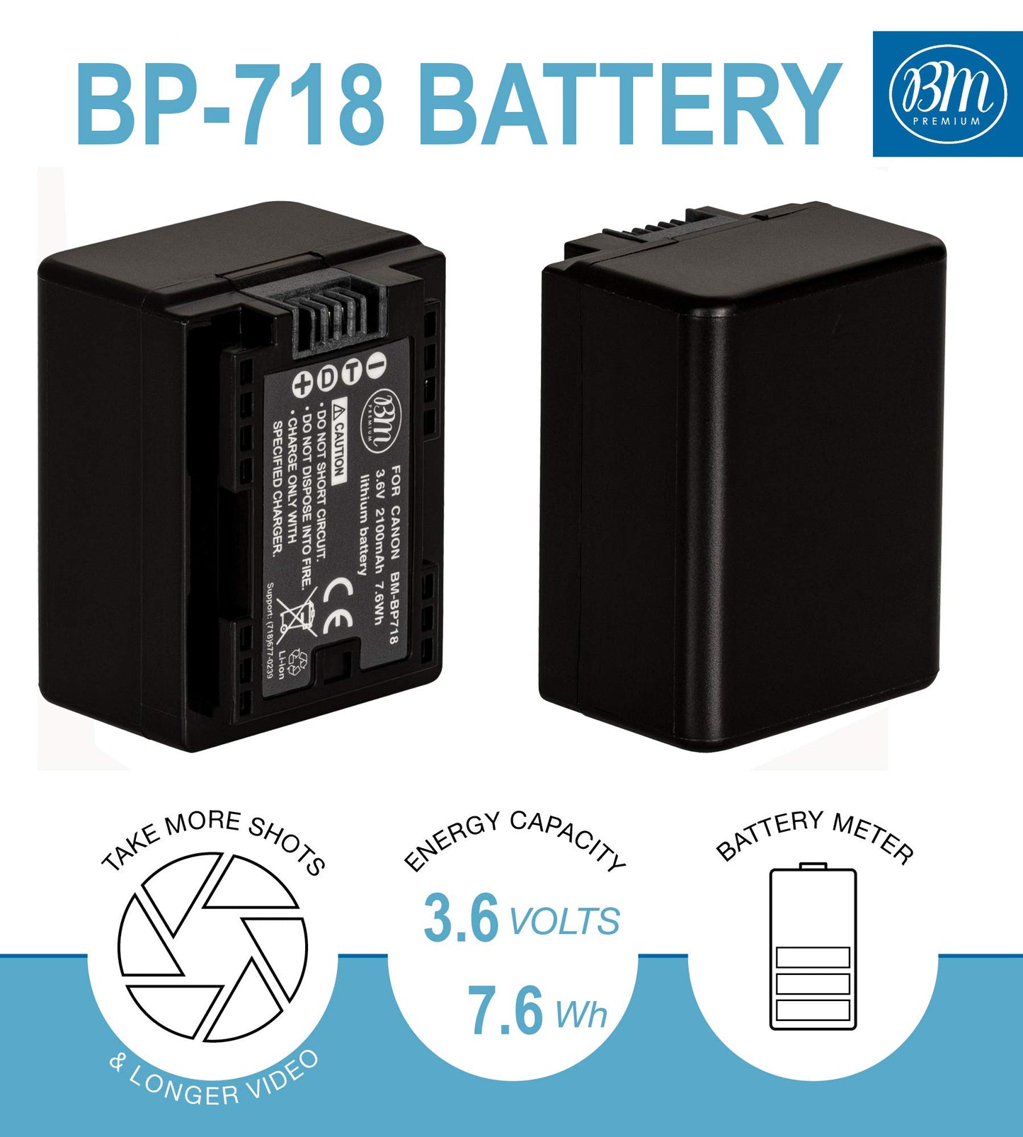 BM Premium 2 BP-718 Batteries and Charger for Canon Vixia HFR80, HFR82, HFR800, HFR70, HFR72, HFR700, HFM500, HFR30, HFR32, HFR300, HFR40, HFR42