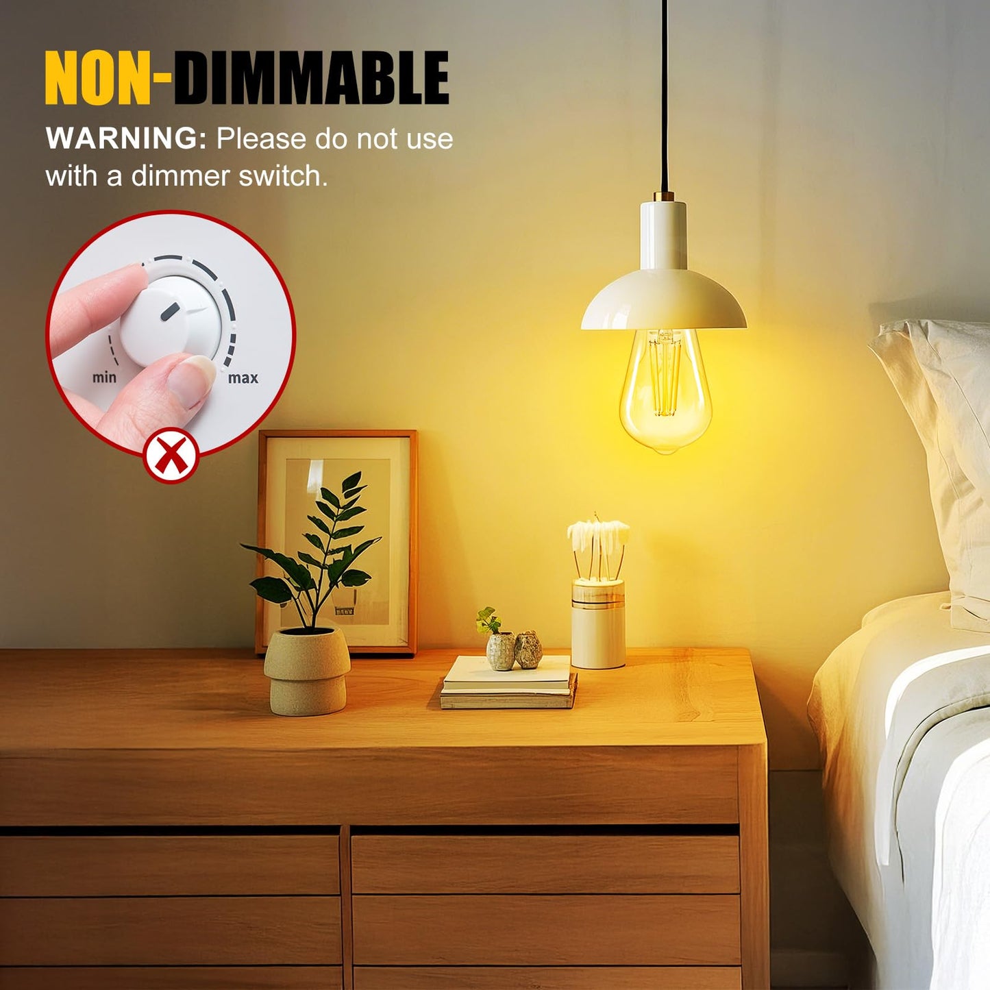 Brightown 4Pack Edison Light Bulbs, E26 Base 2700K Warm White,Non-Dimmable