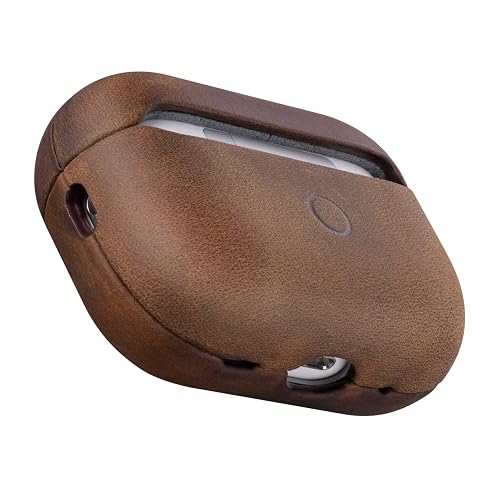 Maogoam for AirPods Pro 2nd Generation Leather Case Cover with Button, Genuine Oil Wax Crazy Horse Cowhide Leather Case for Airpods Pro 2