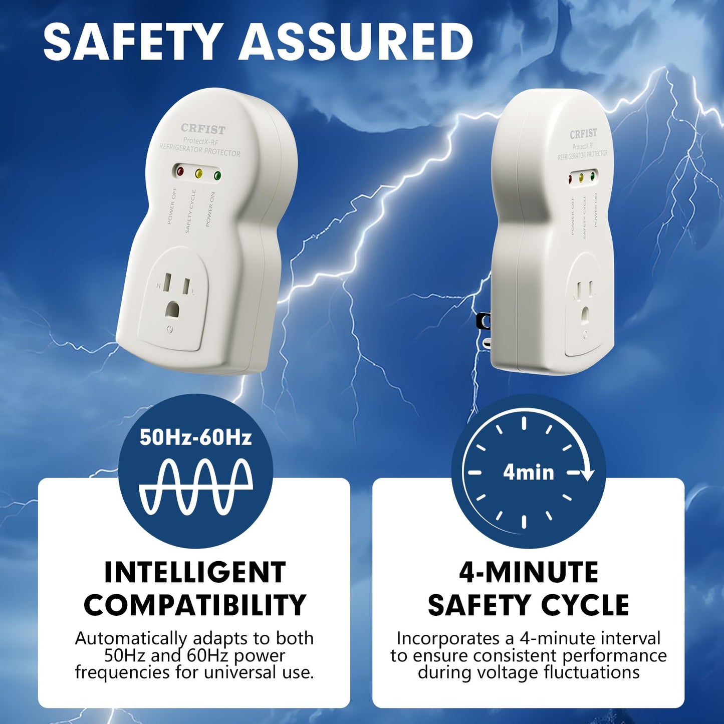 CRFIST Refrigerator-Specific Surge Protector - a Dedicated Single-Outlet Protector Designed for Household appliances, Featuring 1800W/15A Overload