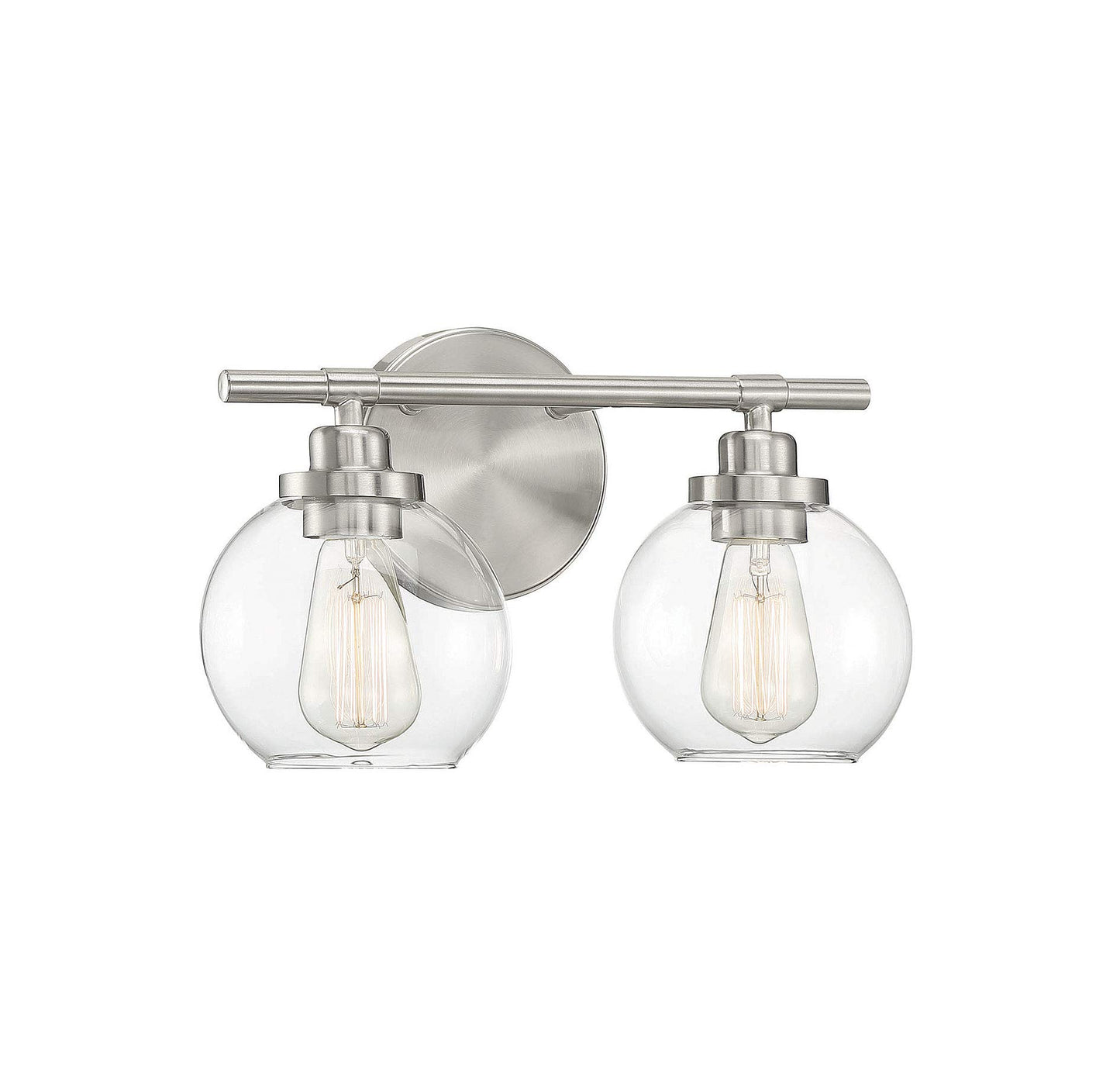 Savoy House 8-4050-2-SN Carson Mid-Century Modern Clear Glass Bathroom Vanity, 2-Light 120 Total Watts, 9" H x 14" W, Satin Nickel