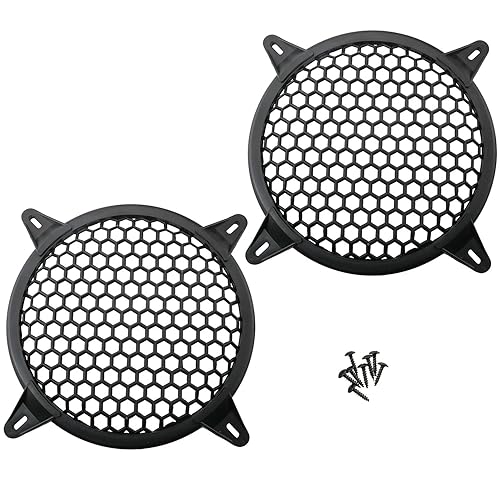 Ruiwaer 2pcs 6" Protective Cover for Speaker Grille, Hard Plastic Car Subwoofer Metal Round Metal Mesh Cover, Black