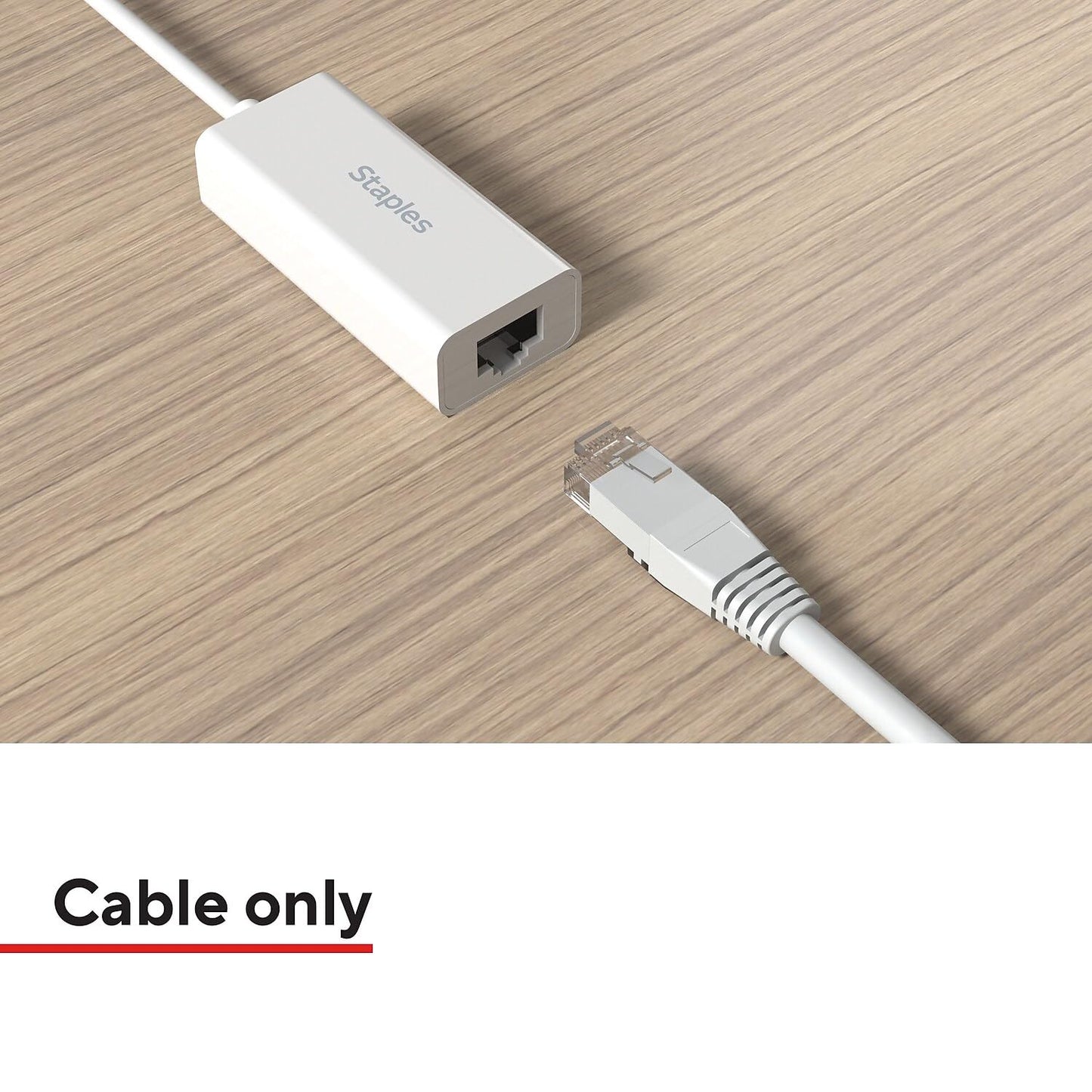 Staples TECH USB-C to Ethernet Adapter, White, USB-C Male to RJ45 Female, Wired Network Adapter for Laptop/MacBook