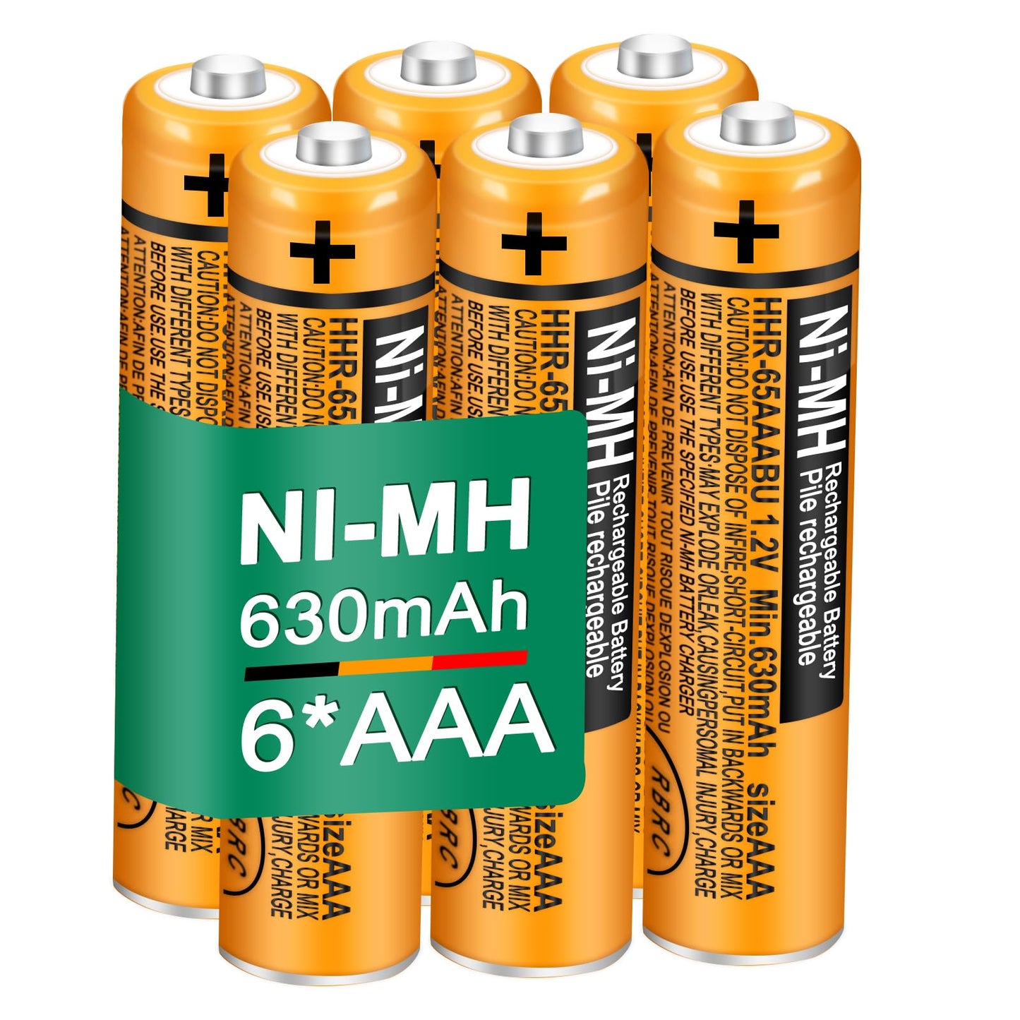 Triangle Power 6 Pack HHR-65AAABU NI-MH Rechargeable Batteries 1.2V 630mAh AAA Battery for Panasonic Cordless Telephone Batteries