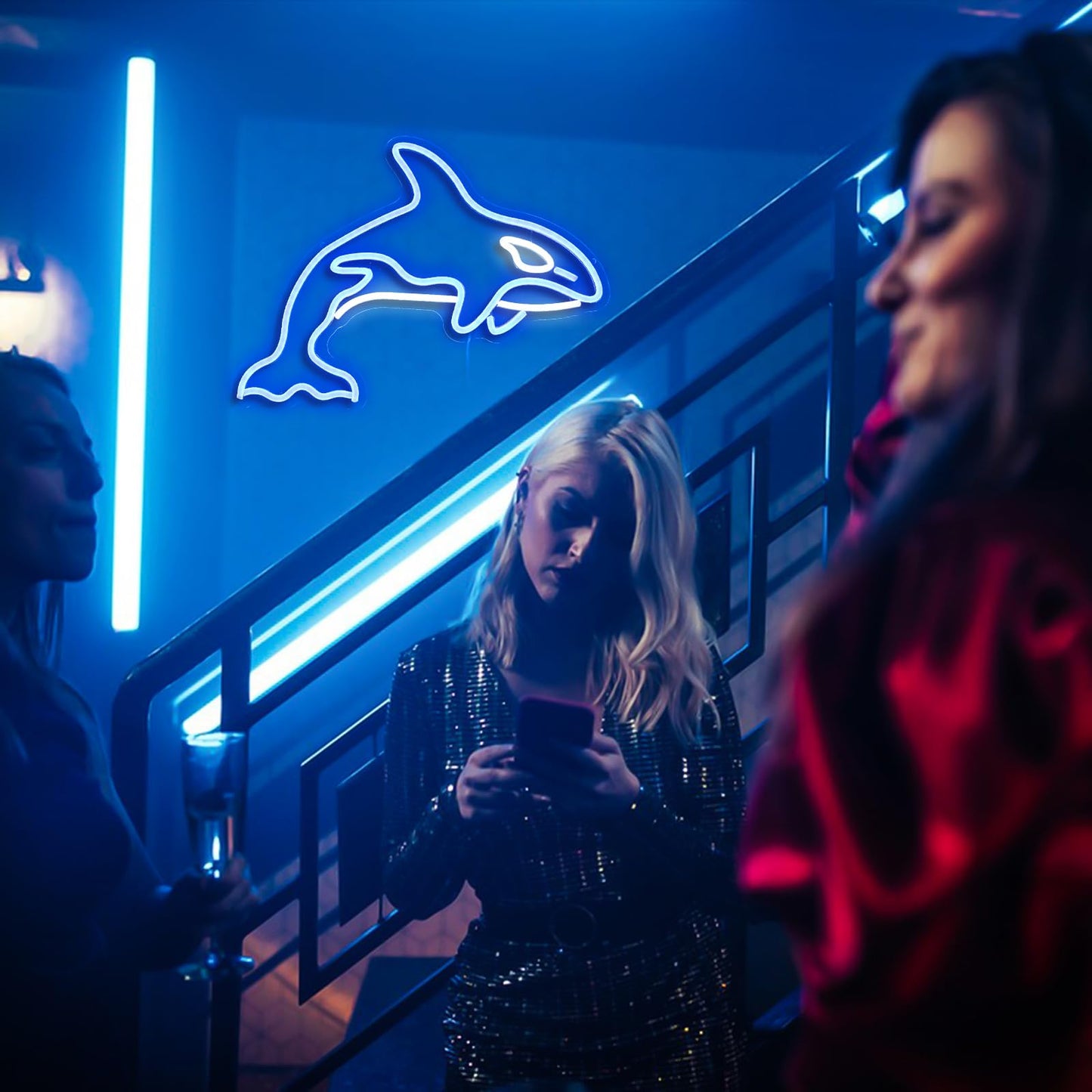 killer whale Neon Sign, Whale Bedroom Wall Decor With Usb Powered Ocean Killer Dimmable Lights Led Sign For Game Room Office Bar Pub Club Man Cave