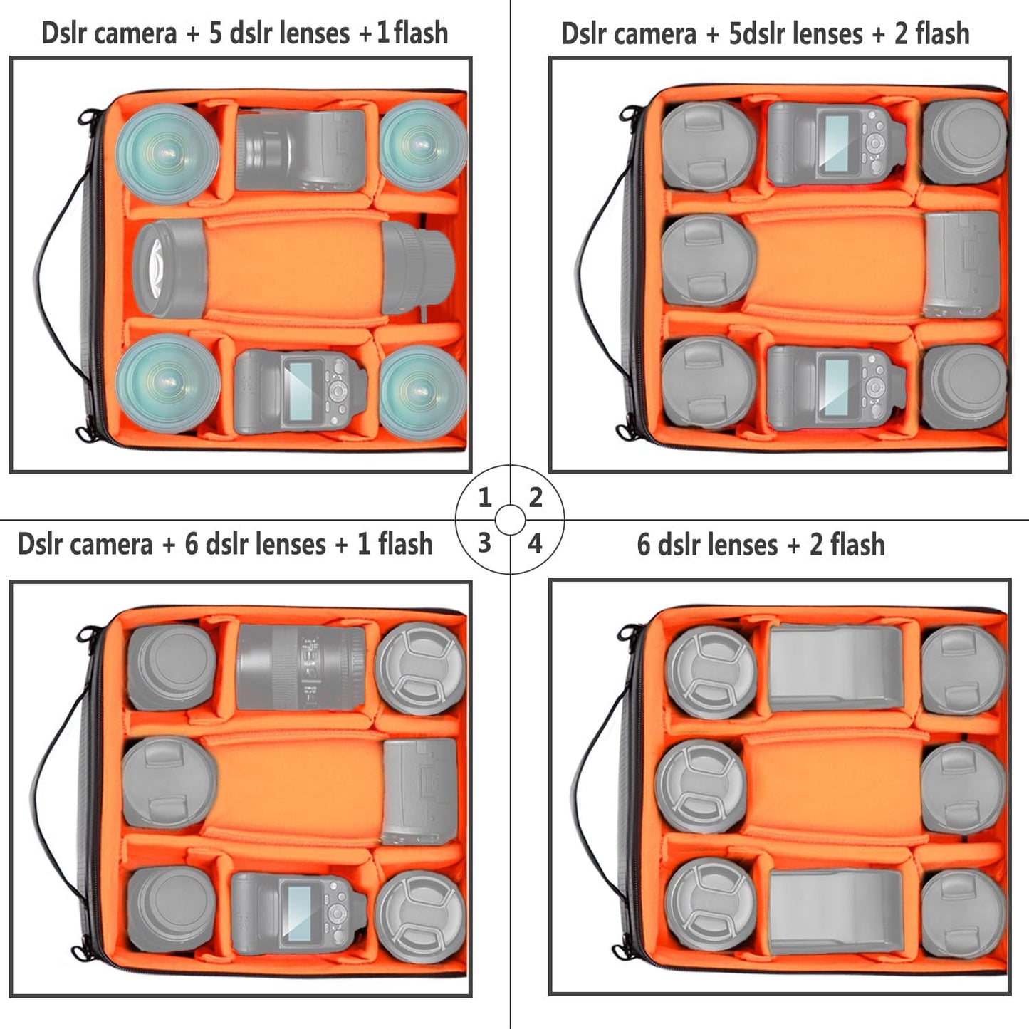 Neewer® Flexible Partition Camera Padded Bag Insert Protection Handbag for SLR DSLR Mirrorless Cameras and Lenses,Flash Light,Radio Trigger,Battery