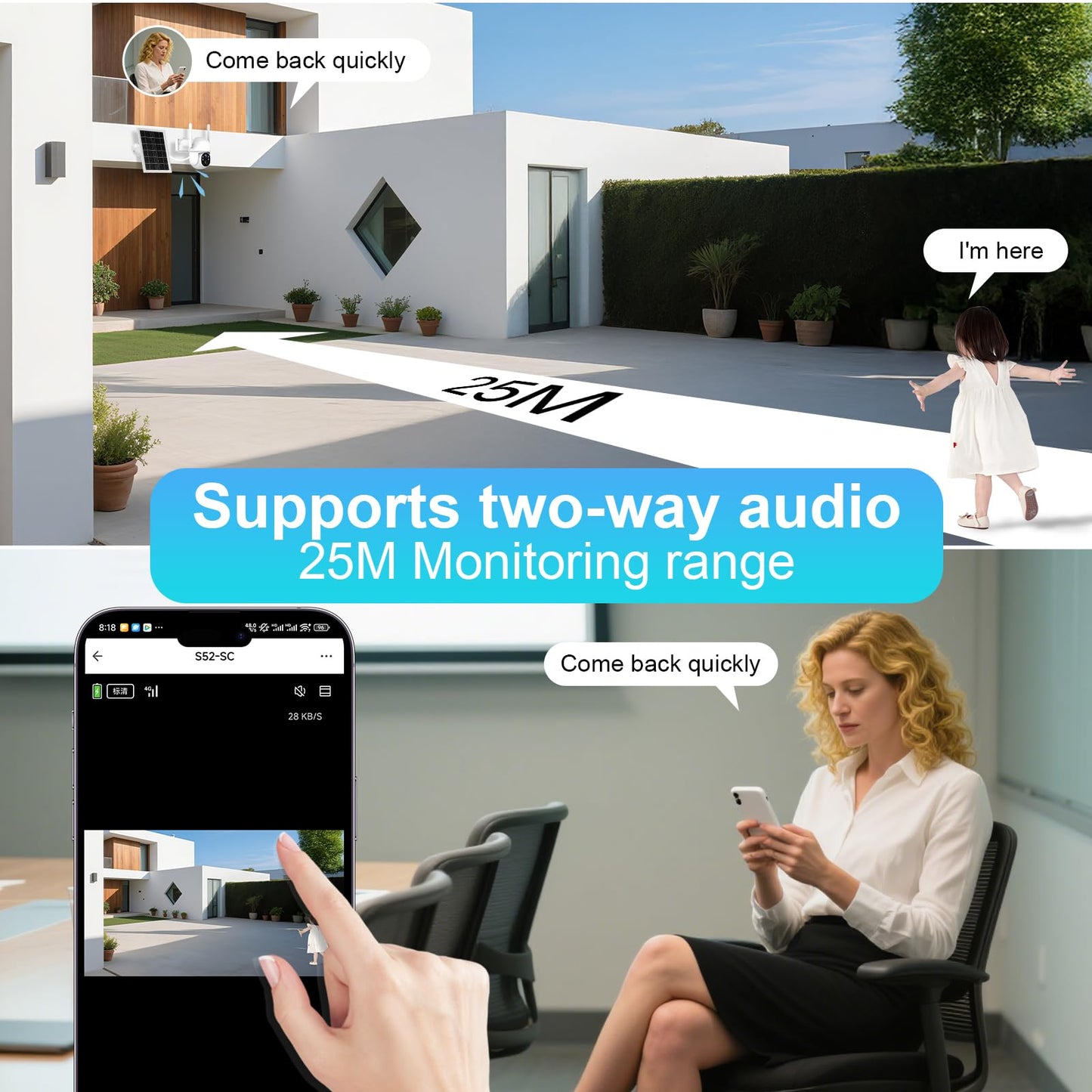 Vearoat 4G LTE Cellular Security Camera Outdoor System, Lifetime Free Unlimited Data,Wireless Solar Security Camera Built in SIM Card, 360° Live View