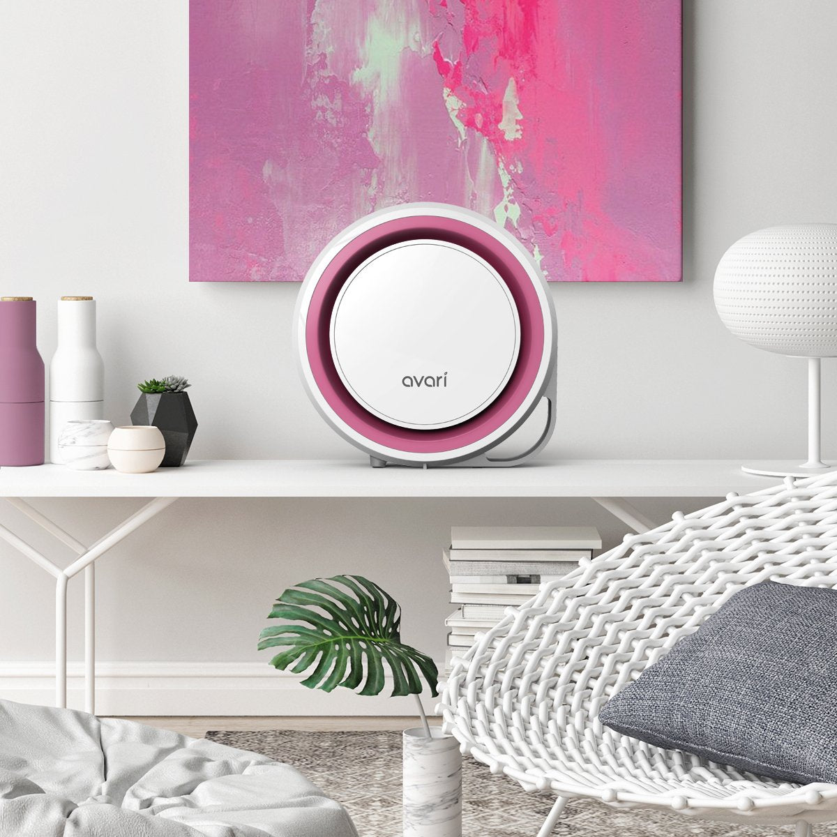 AVARI™ 525 Pink Desktop Personal Air Purifier made in Korea. Filtering Personal Breathing Zone. Ultra Quiet Electro-Static Filters to 0.1 Micron