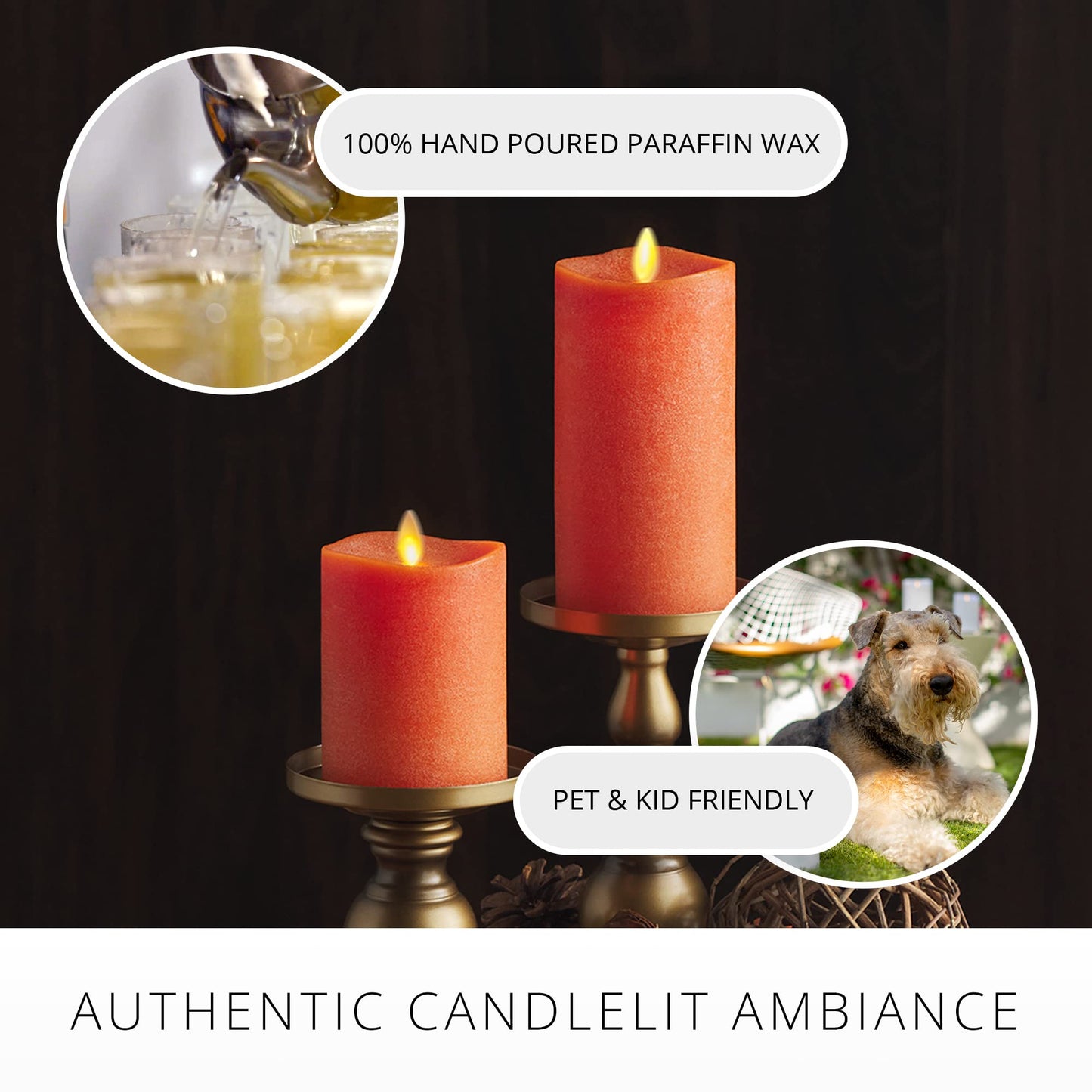 Luminara - Flameless LED Battery Operated Flickering Pillar Candles - Burnt Orange - Pack of 1-3x4.5 - Realistic Moving Flame Real Wax Indoor/Outdoor