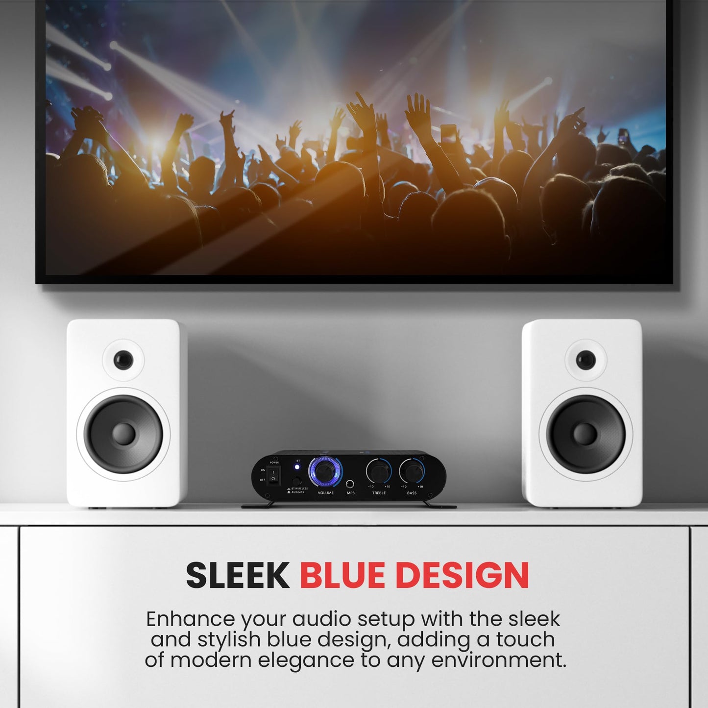 Pyle Wireless Bluetooth Home Audio Amplifier - 90W Dual Channel Mini Portable Power Stereo Sound Receiver w/ Speaker Selector, RCA, AUX, LED, 12V