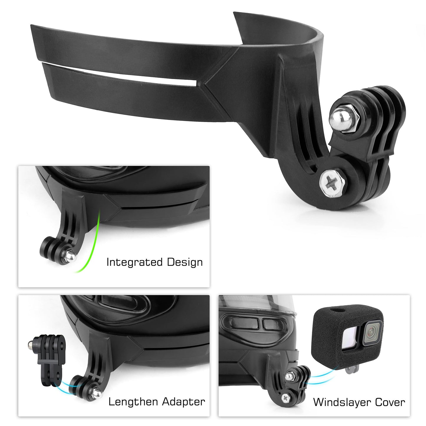 GEPULY Motorcycle Helmet Chin Mount for Action Cameras with Windslayer Foam Compatible with Gopro Hero 13 12 11 10 9 Black, Helmet Adhesive Kit Reduce