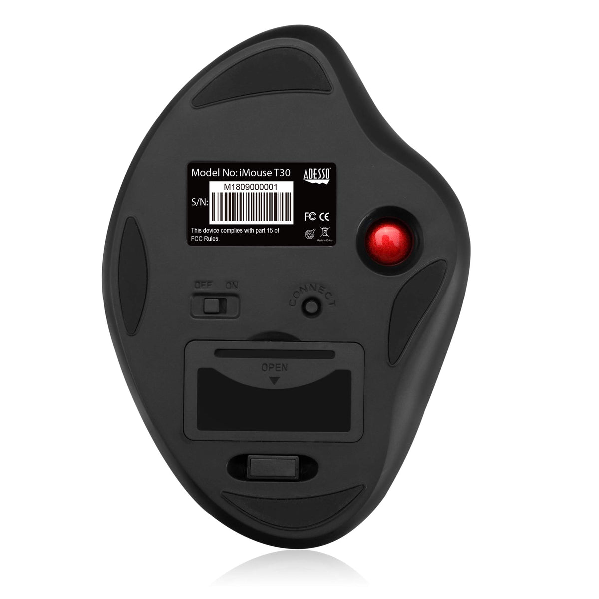 Adesso iMouse T30 Wireless Ergonomic Thumb Trackball Mouse, Black