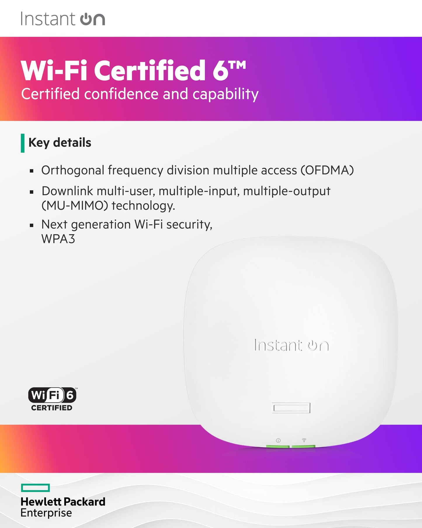 HPE Networking Instant On Access Point AP22 2x2 WiFi 6 Indoor Wireless Access Point | Long Range, Secure, Smart Mesh Support | Power Source Included |