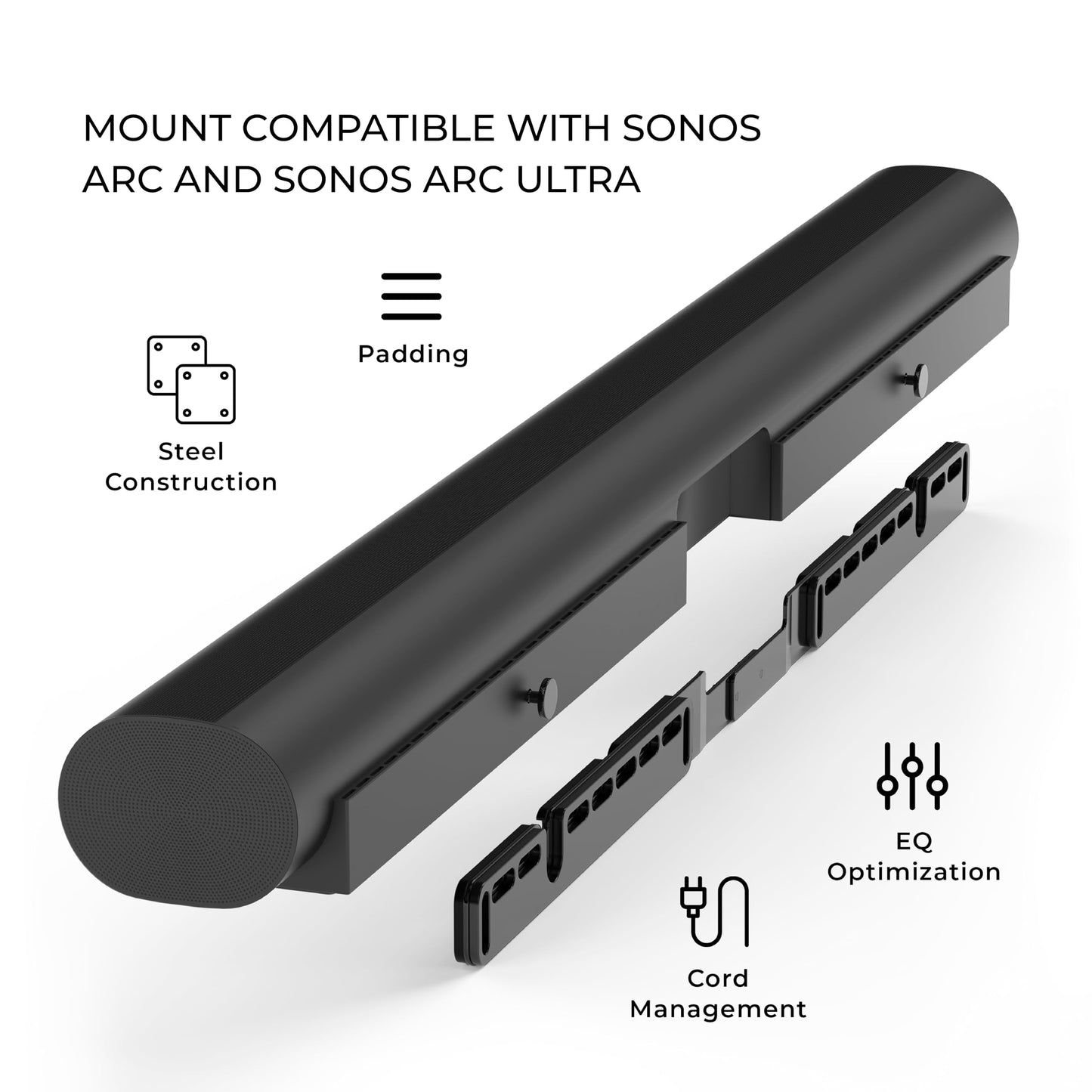 HumanCentric Wall Mount Compatible with Sonos Arc and Sonos Arc Ultra Sound Bar Only (Black), Mount on Wall Under TV, Floating Style, Hidden Design