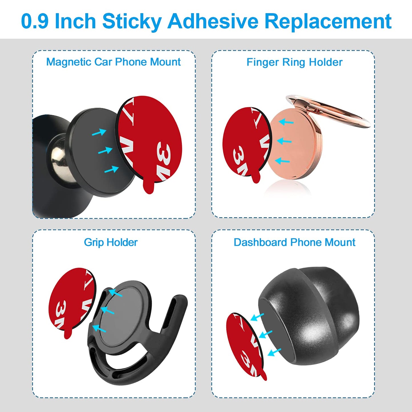 volport Sticky Adhesive Replacement Compatible with Socket Mount Base, 10 Pack Sticker Pads for Car Magnetic Phone Holder and 2pcs 1.38 Inches Double