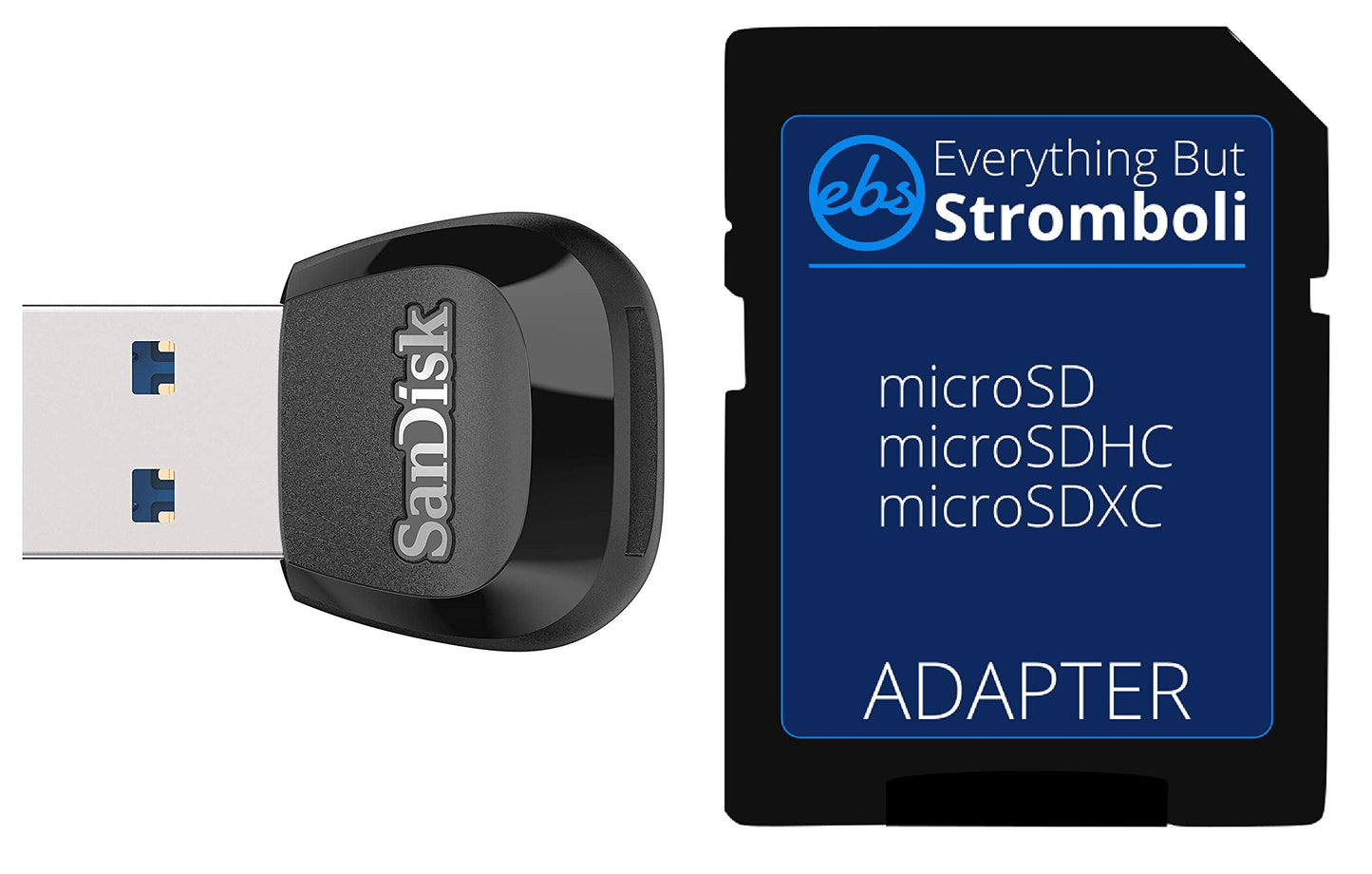 SanDisk MobileMate USB 3.0 Reader (SDDR-B531-GN6NN) Memory Card Reader for MicroSD Card - Bundle with (1) Everything But Stromboli Micro to SD Adapter