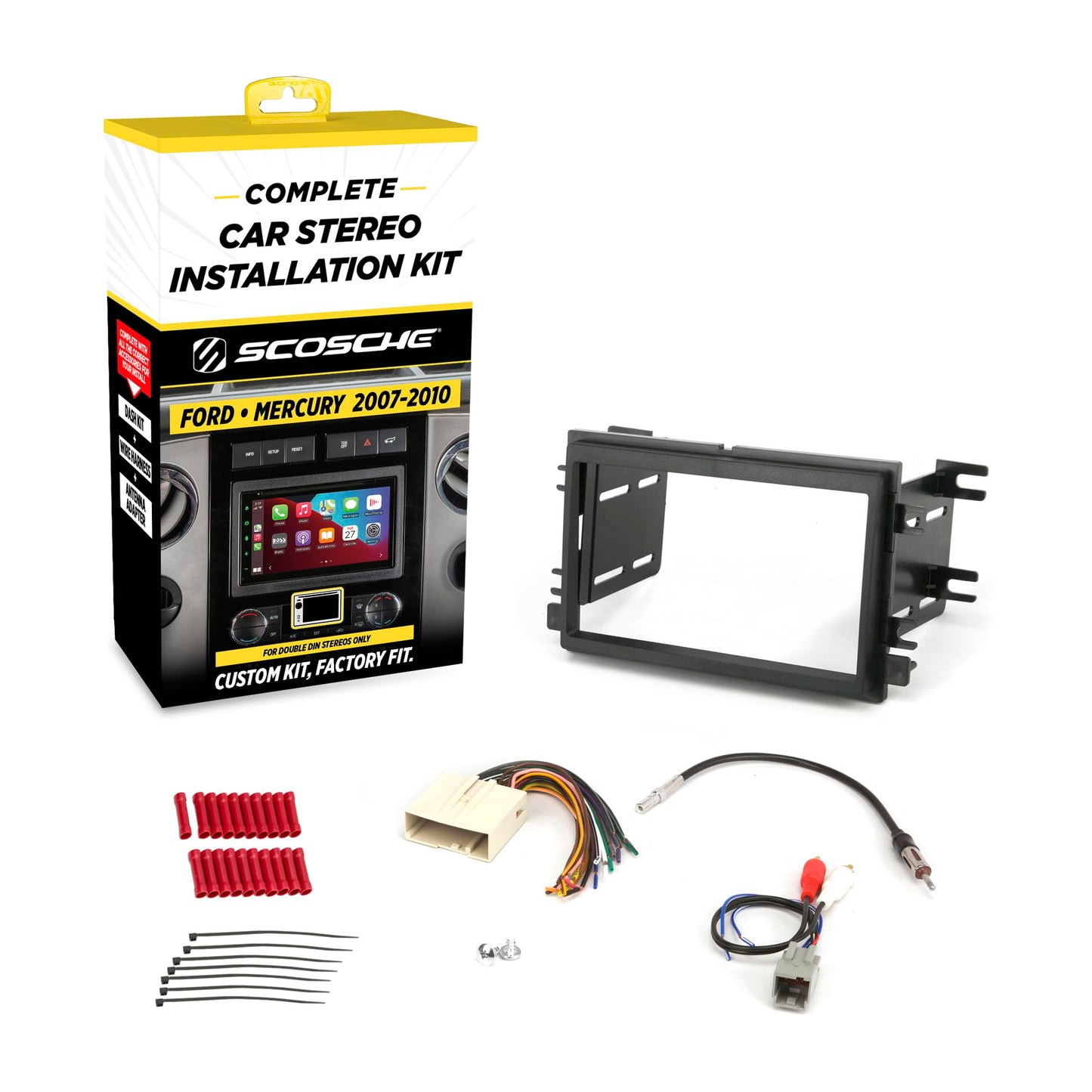Scosche ICFD6BN Double DIN Radio Installation Dash Kit Compatible with Select 2007-2010 Ford and Mercury Vehicles - Complete Basic Aftermarket Car