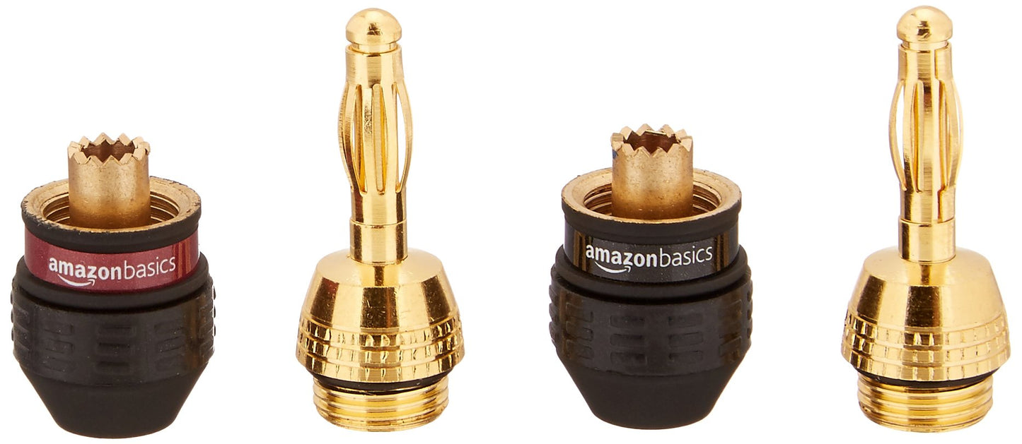 Amazon Basics Gold Plated Banana Plugs Speaker Wire Connectors, 12 Pairs (24 Count), Easy Install, 0.5" x 0.5" x 1.3", Black