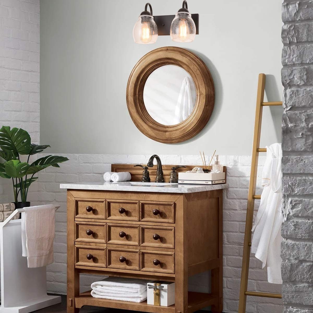 ALICE HOUSE 13" Vanity Lights with Seeded Glass,2 Light Wall Sconce Lighting, Brown Bathroom Lights Over Mirror, Farmhouse Bathroom Lighting, ETL