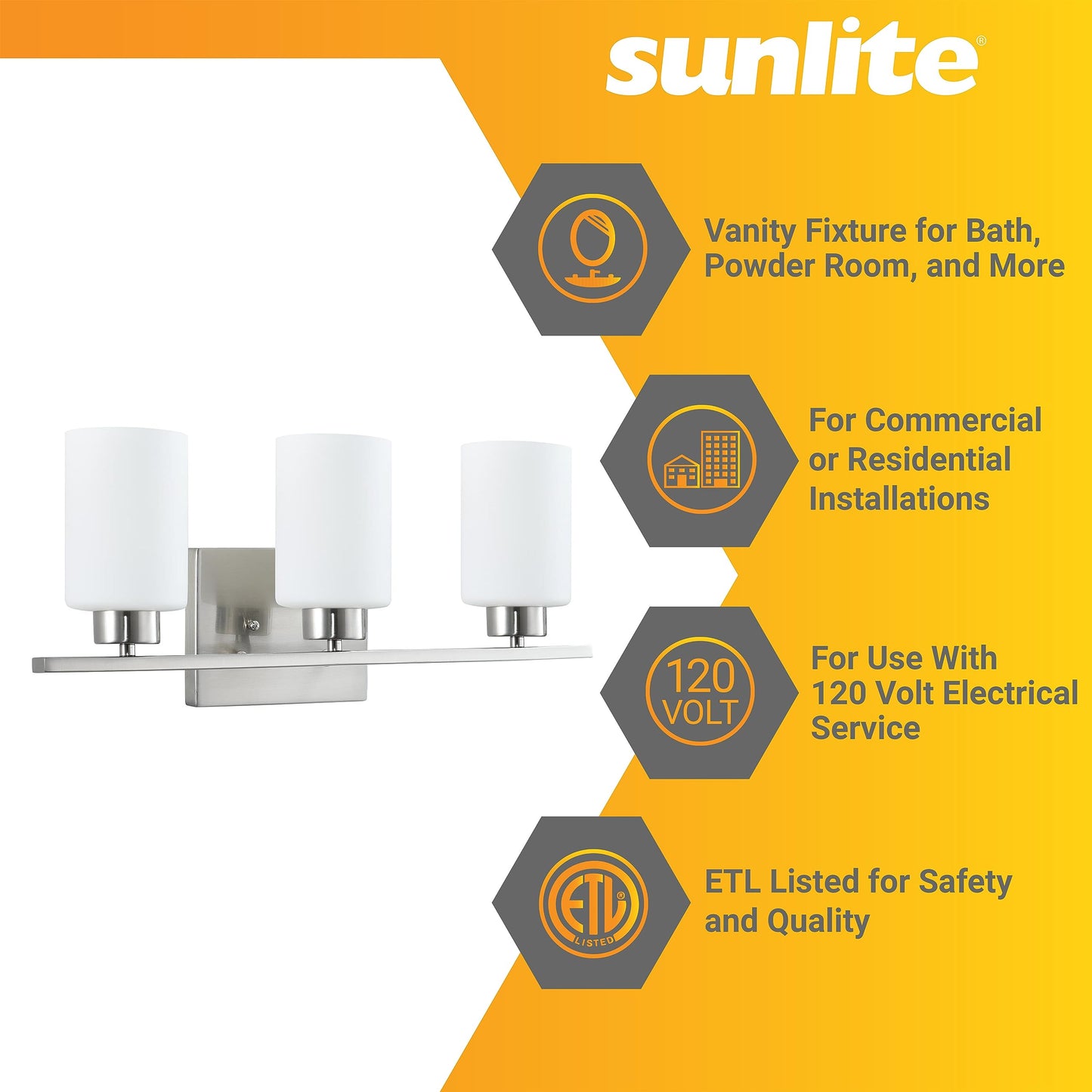 Sunlite 81321-SU 22" Modern Cylinder Vanity Light Fixture, Wall Mount, Medium (E26) Socket, Standard A19 Bulb Required (60W Max), Frosted Glass Shade