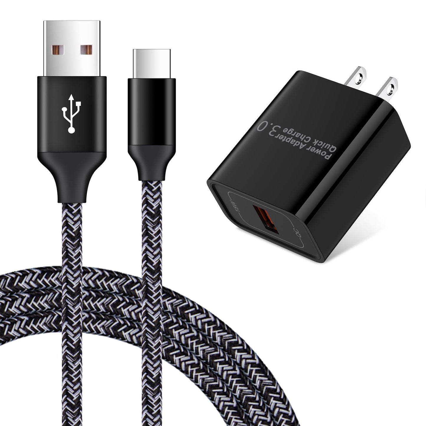 Quick Charge 3.0 Fast Charging USB Wall Charger Plug with 6ft Type C Cable for Samsung Galaxy S26 S25 S24 S23 S22 S21 S20 FE A57 A37 A17 A56 A36 A26