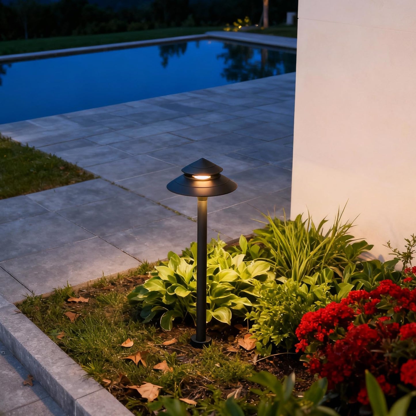 GOLDEN STAR Low Voltage Pathway Lights, 2W 70LM 12V Two-Tier Pagoda Landscape Lighting, 2700K Warm White Outdoor Walkway Garden Lights with Connectors
