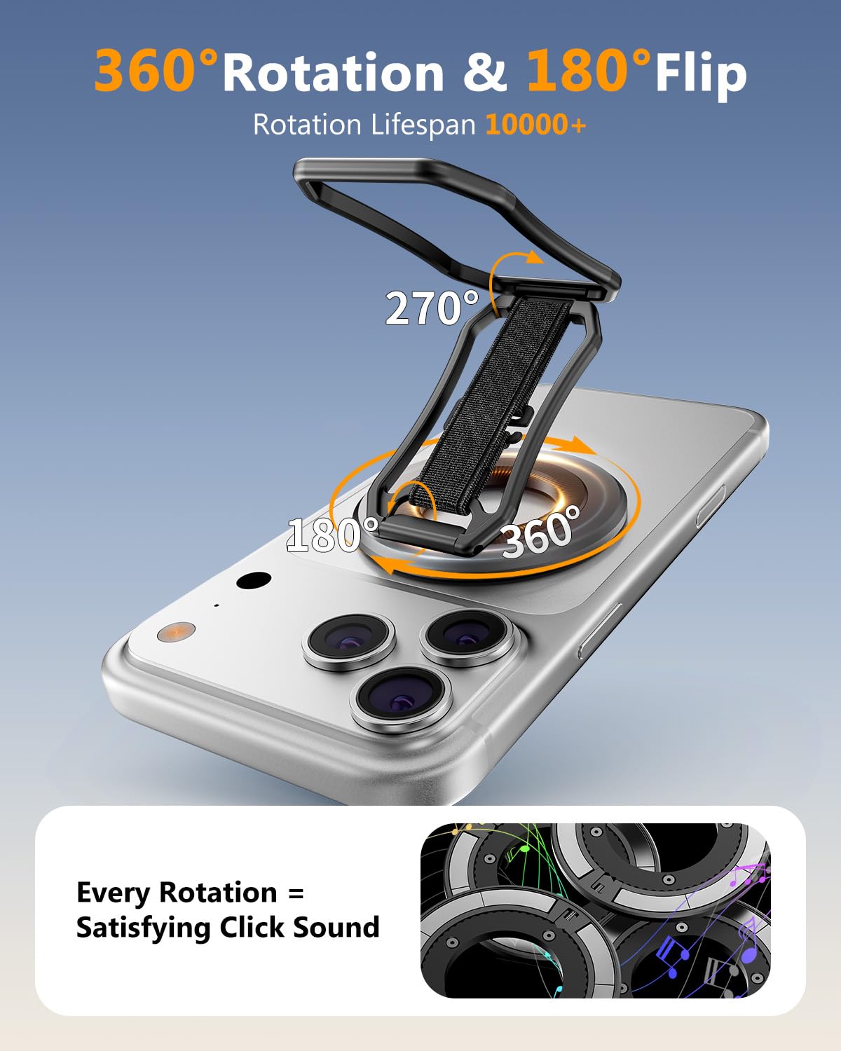 Oerwin for Magsafe Phone Grip, 6-in-1 Magnetic Phone Holder for Magsafe Kickstand, 360° Rotation Phone Ring Holder with Elastic Strap, Compatible