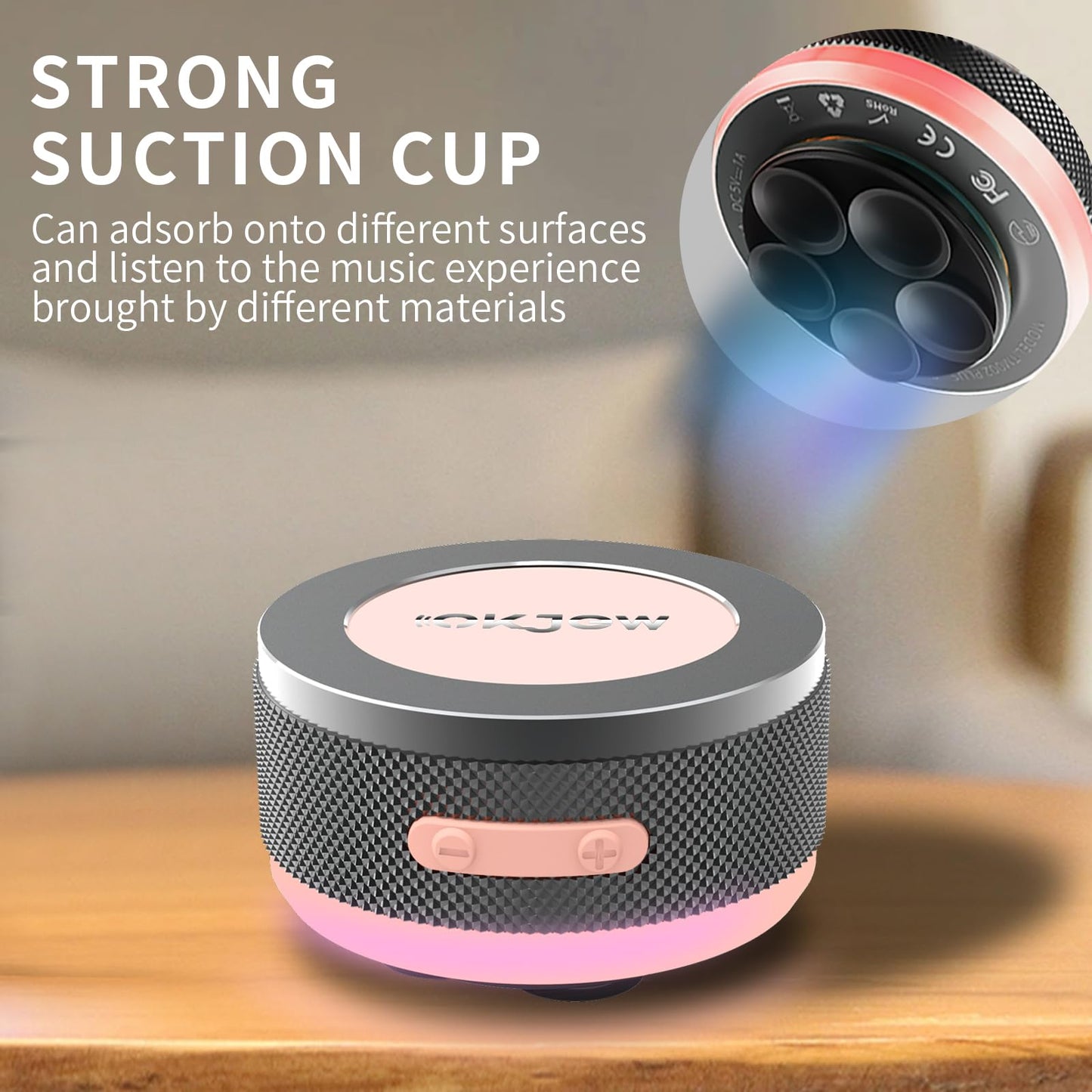 Okjew Bone Conduction Bluetooth Speaker with Colorful LED Breathing Lights, Portable Surface-Vibration Speaker, 360° Surround Sound for Home, Outdoor