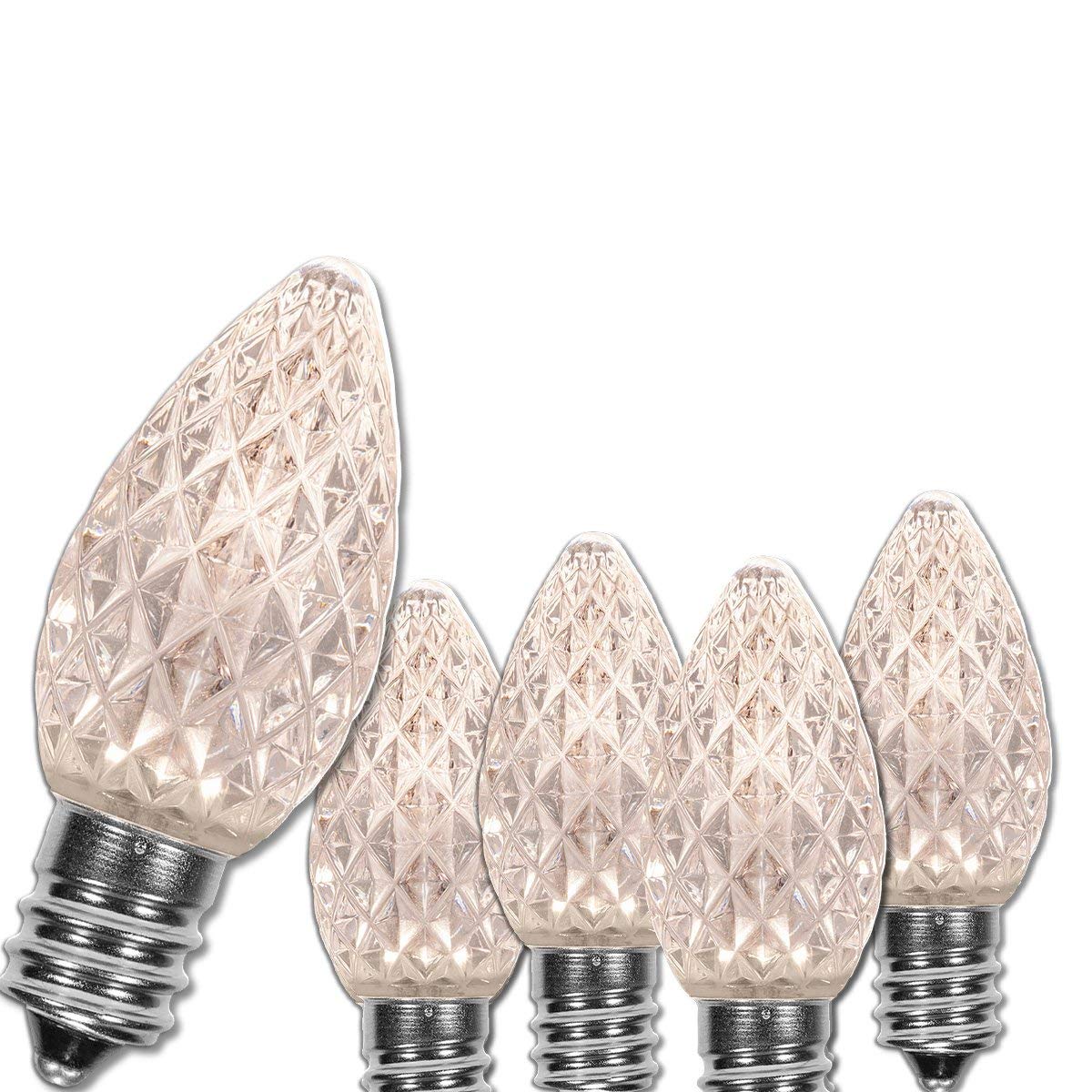 Wintergreen Lighting OptiCore C7 LED Bulbs - 25 Pack Heavy Duty Premium Outdoor Christmas Lights, E12 Base (Warm White Faceted)