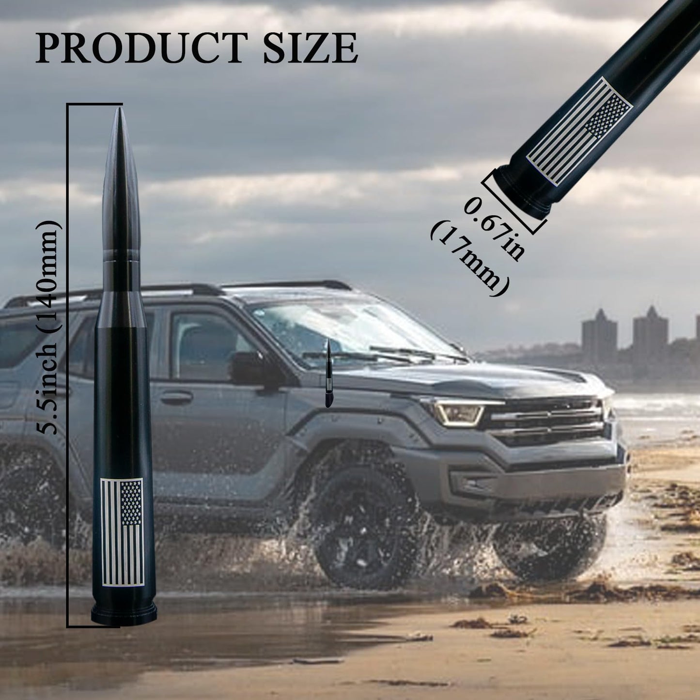 Enmpnornb 5.5inch Black Bullet Antenna American Flag Replacement for Chevy Silverado Dodge Ford F150 F250 F350 RAM 1500 2500 Raptor Truck Antenna