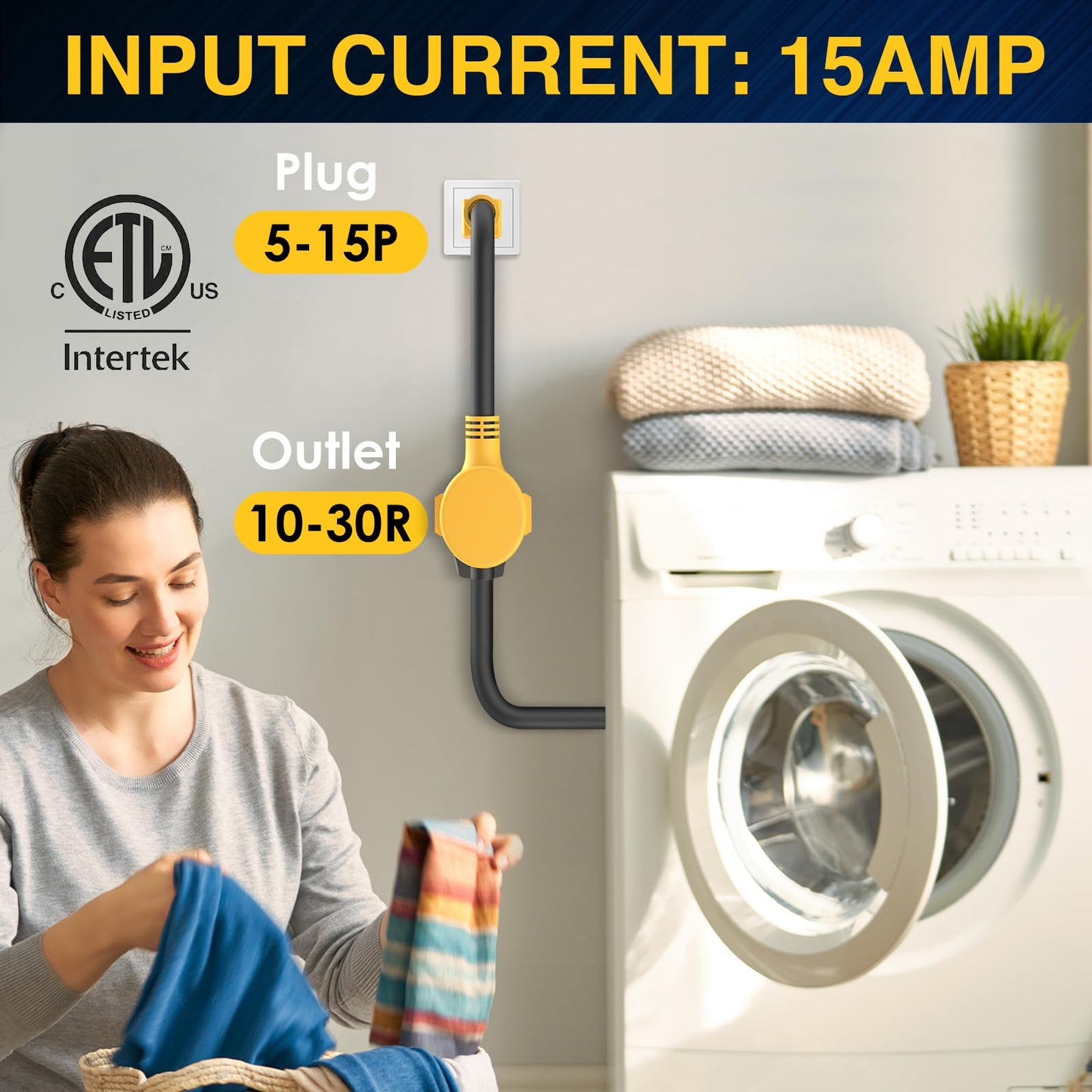 HUBRV Renters Friendly NEMA 5-15P Household Plug to 10-30R Dryer Adapter Cord 12 Inch Heavy Duty STW 10 Gauge ONLY for 120V Device EV Power Cord