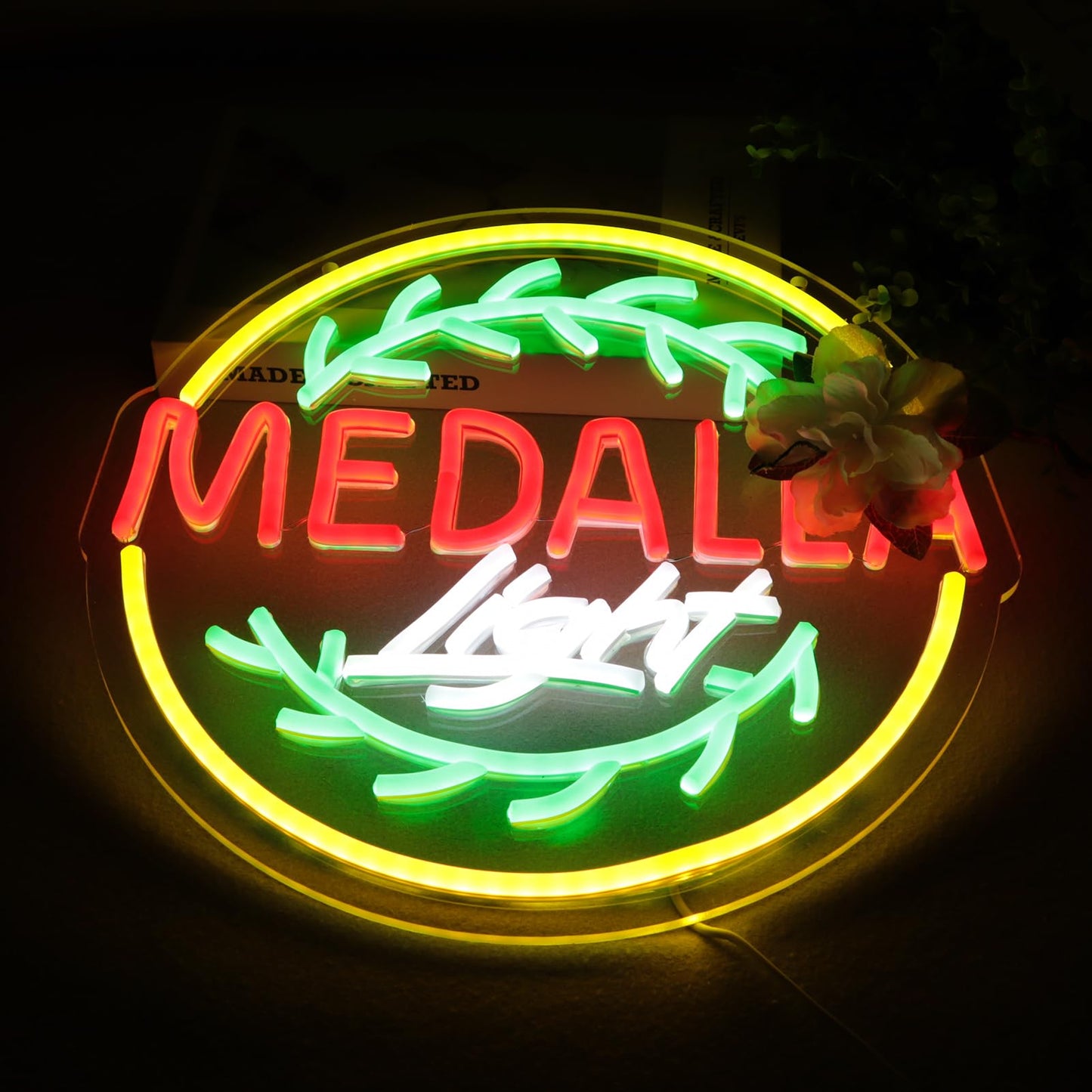 WonderfulLife Beer Light Neon Signs for Medalla in Bar Pub Club or Garage,Bright Led Light for Home Bar and Man Cave Decor,Wall Art Lighting