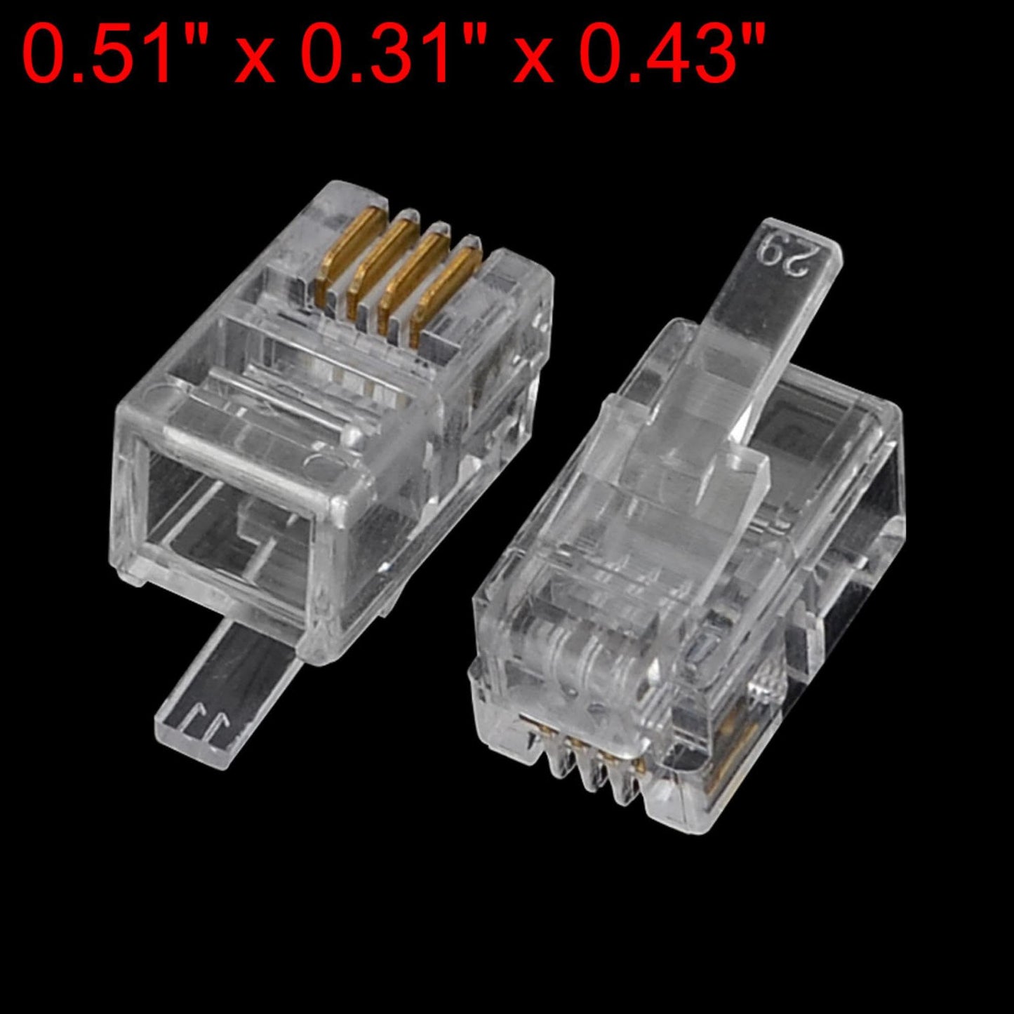 uxcell 50 Pack Modular Plug, RJ9 4P4C Male Phone Connectors Standard Jack for Telephone Handset Cord Cable Wire, Clear