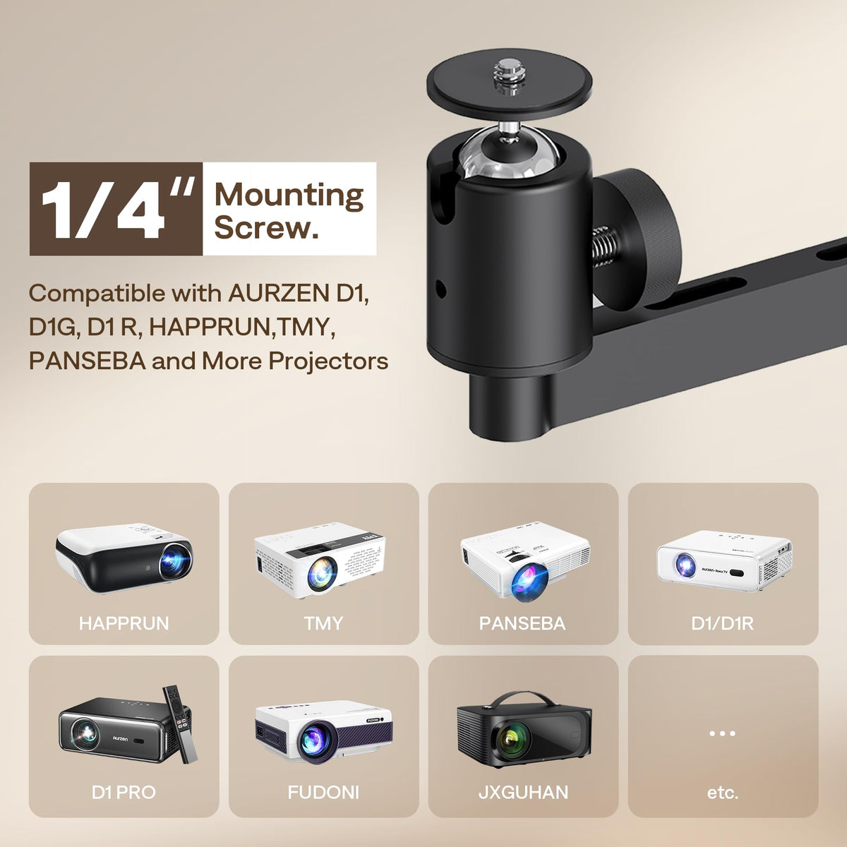 Aurzen Projector Wall Mount Shelf, 360° Rotation, 90° Tilt, Supports 4.4 lb