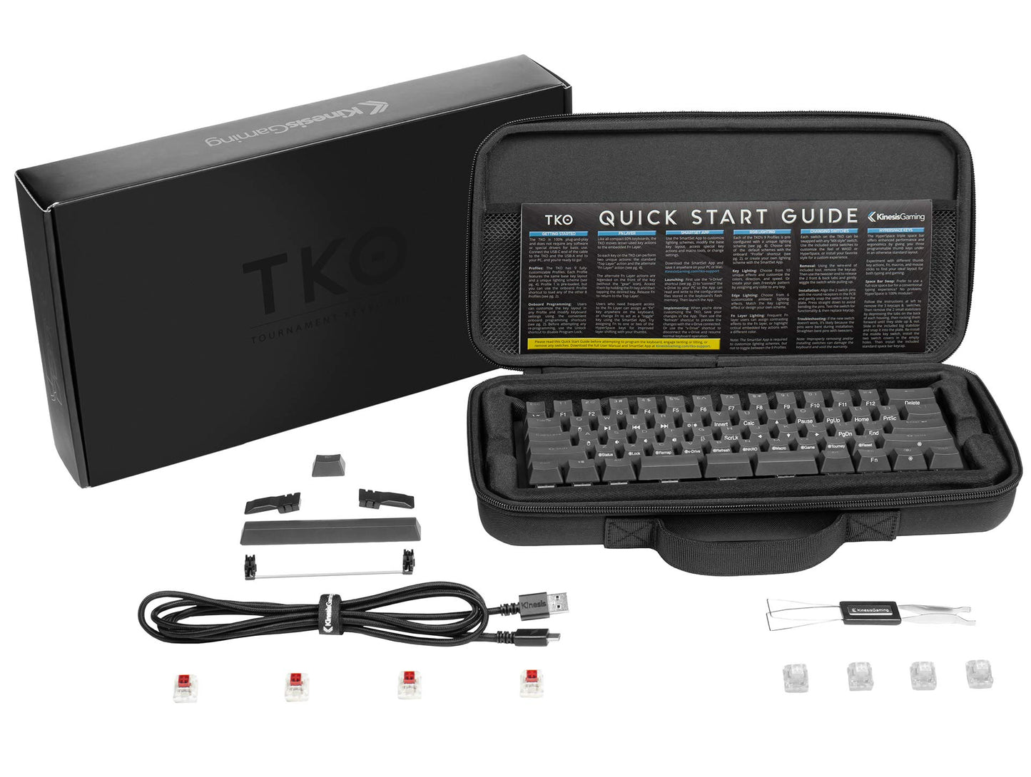 KINESIS Gaming TKO Mechanical Keyboard | Clicky White Switches | 60% Layout | Split Spacebar | Hotswap | PBT Keycaps | Aluminum Body | SF Shock