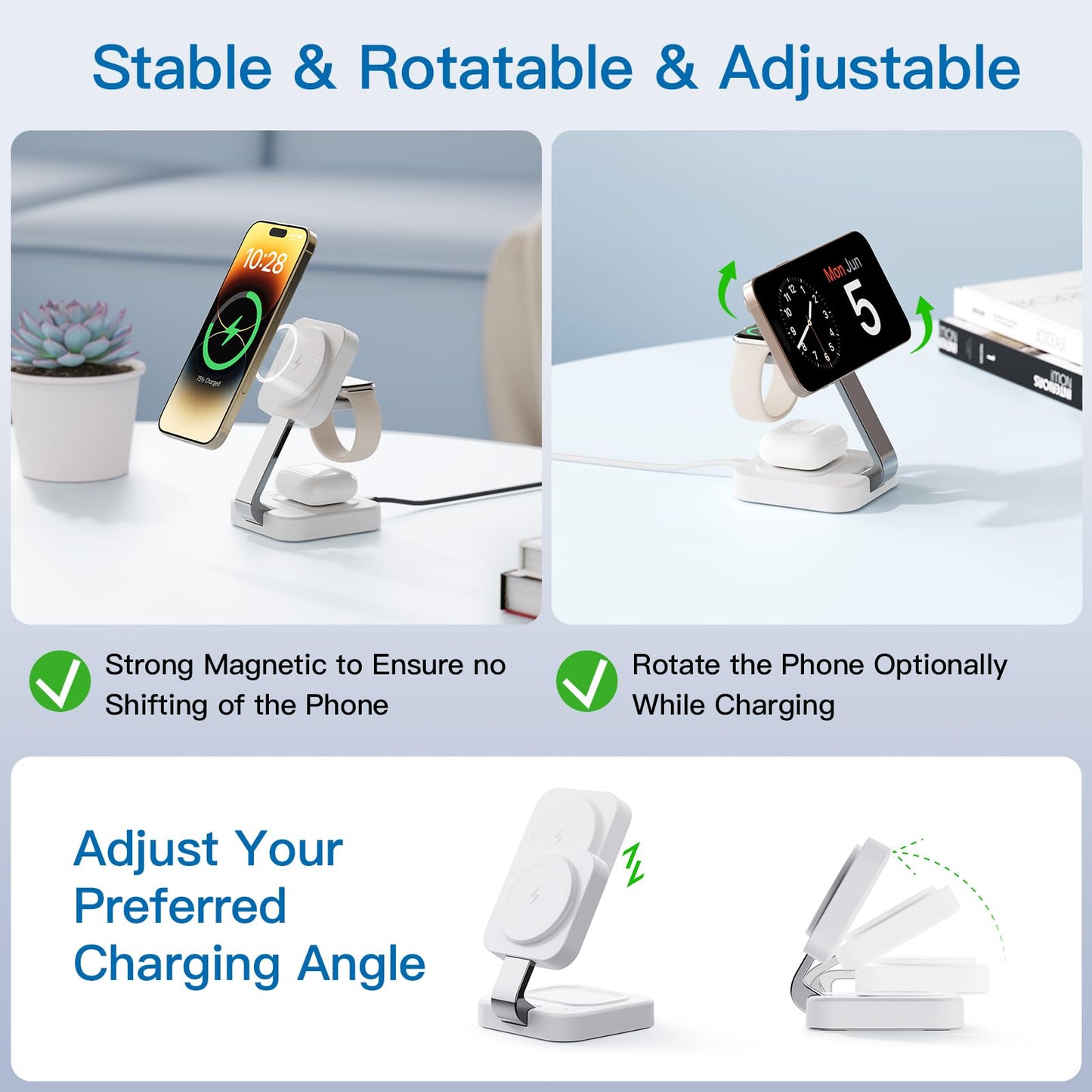 RYND 2026 Traveling Wireless Mag-Safe Fast Charging Station,Magnetic 3 in 1 Charger with iPhone 17 16 15 14 13 12 Pro Max Plus,Apple Watch Series