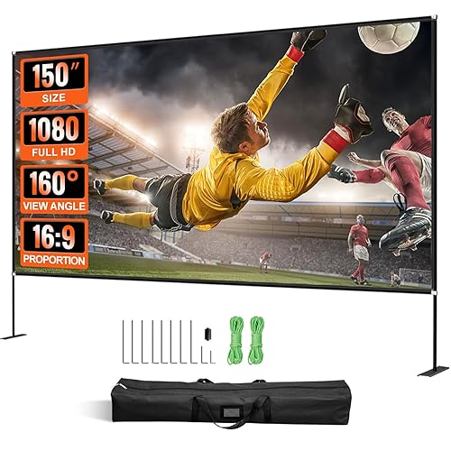 VEVOR Outdoor Movie Screen w/Stand, 150" Portable Movie Screen, 16:9 HD Wide Angle Outdoor Projector Screen, Front & Rear Projection, w/Storage Bag