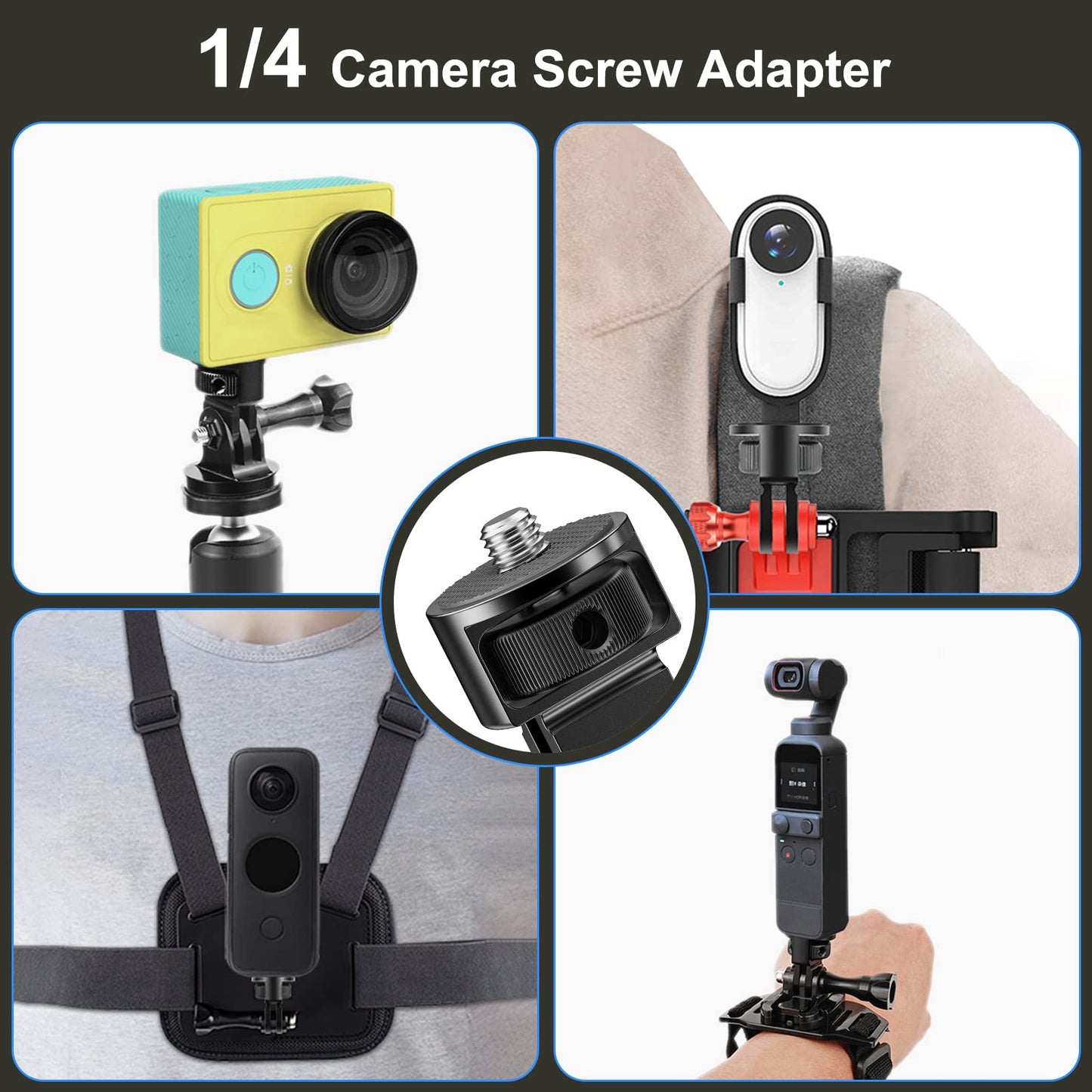 Starbea 2 Pieces Camera Tripod Mount for Gopro Adapter 360°Adjustable Aluminum Alloy Conversion Adapter for GoPro Hero, Insta360, Sjcam Action Cameras