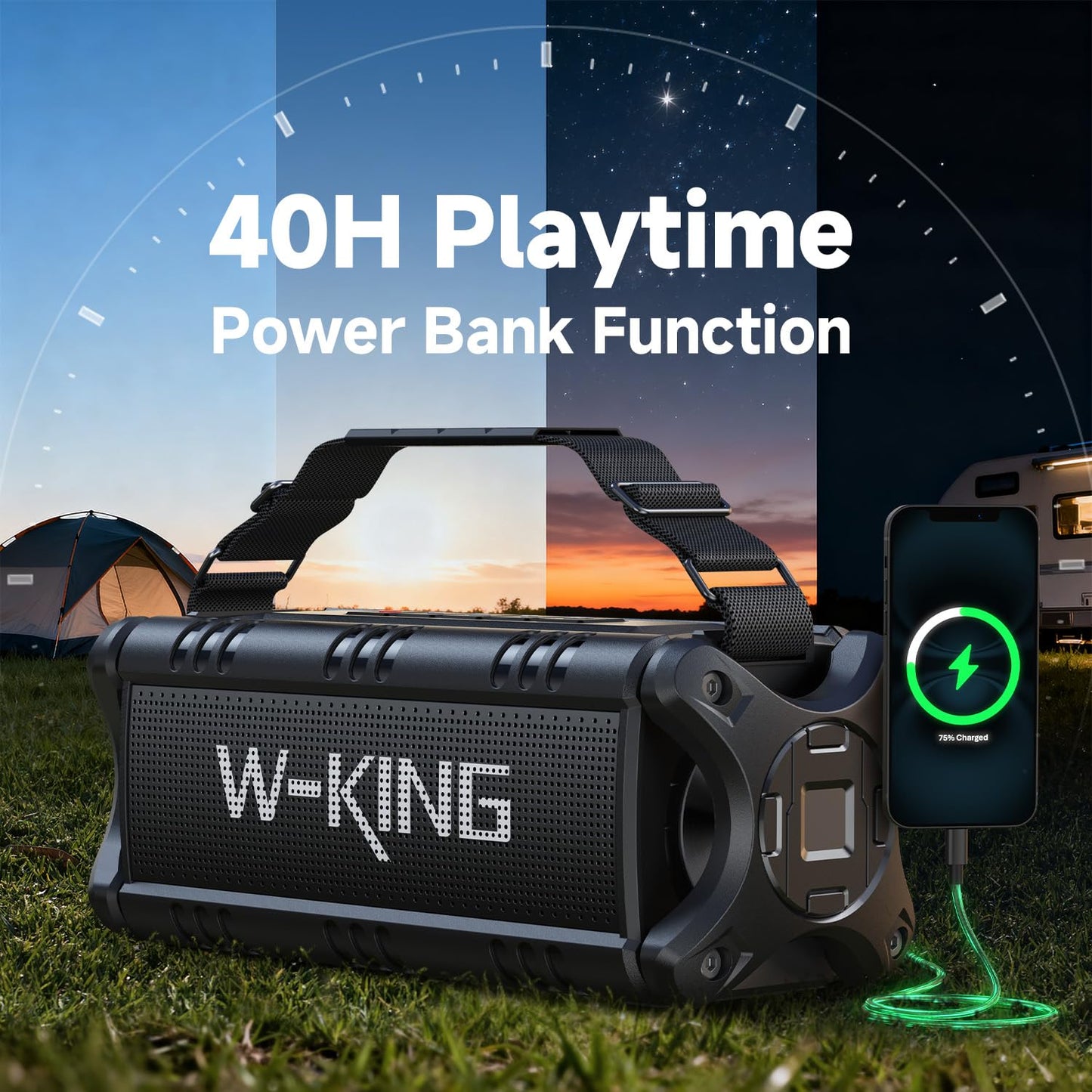 W-KING Bluetooth Speaker, 90W Max Portable Outdoor Speaker Loud, IPX6 Waterproof/50W Deep Bass Subwoofer/40H/EQ/Dual Pairing/TF/AUX, Large Boombox
