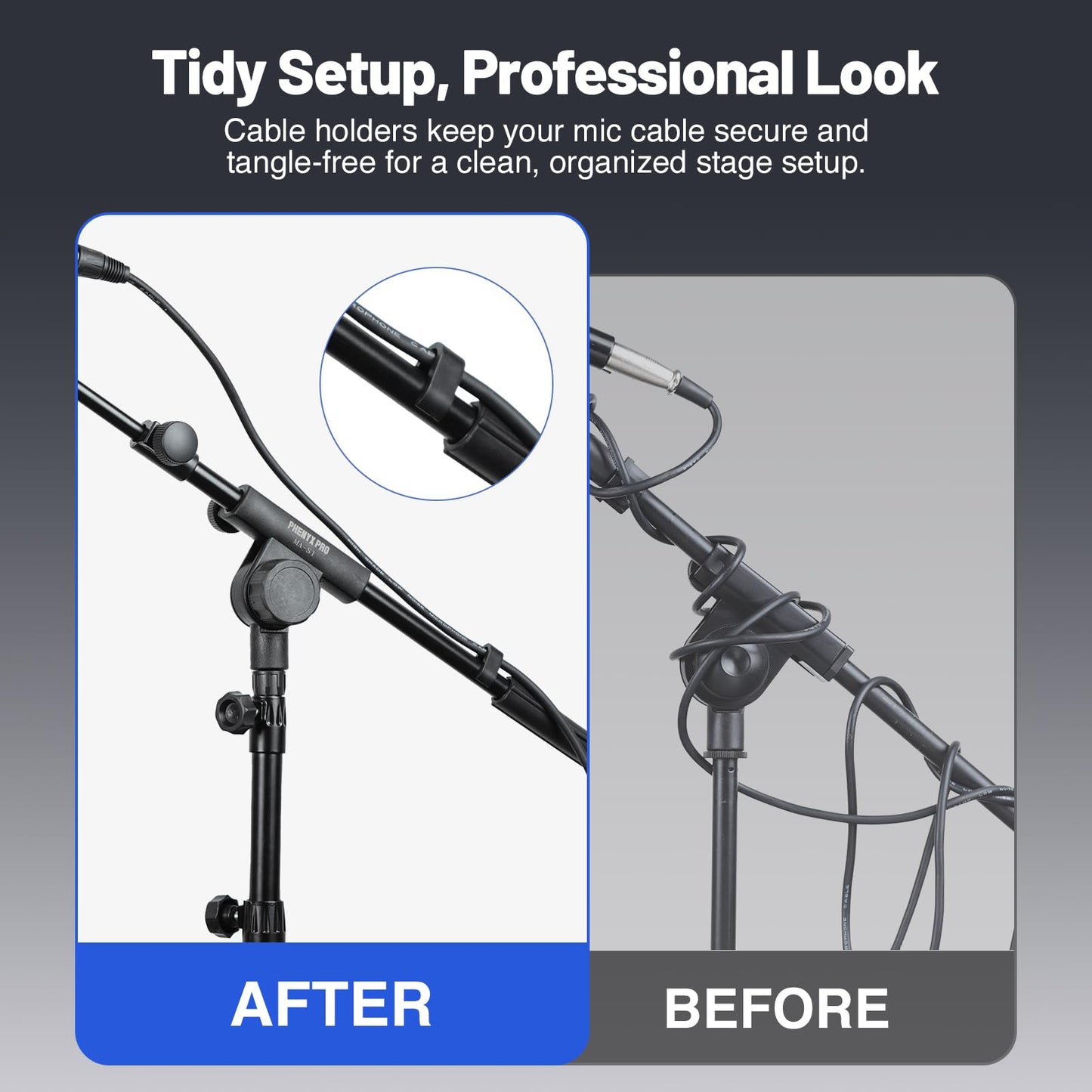 PHENYX PRO Microphone Stand with 22x16cm Large Tray, Adjustable Stand Height, Dual Mic Clips & Carrying Bag, Ideal for Live Streaming, Recording, and