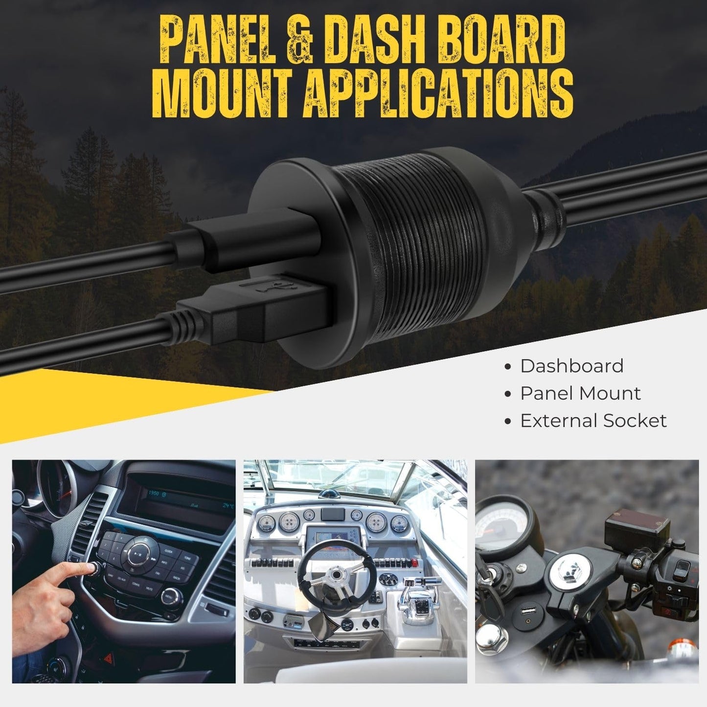 TNP USB C + USB 3.0 Flush Mount Cable, Dual USB Extension Cable 3ft 1M for Car Dashboard with Dash Panel Mount 2 USB Type A + C Male to Female Socket