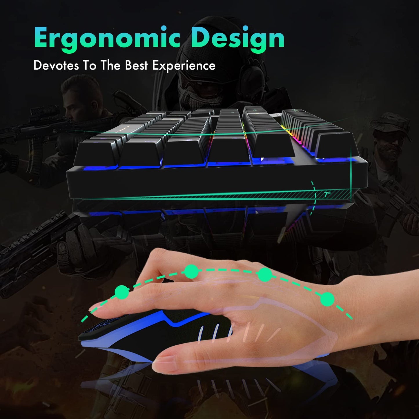 FLAGPOWER RGB Gaming Keyboard and Breathing Mouse Combo, Adjustable Breathing Backlit Mechanical Feeling Keyboard with 4 Colors 4800DPI Backlight