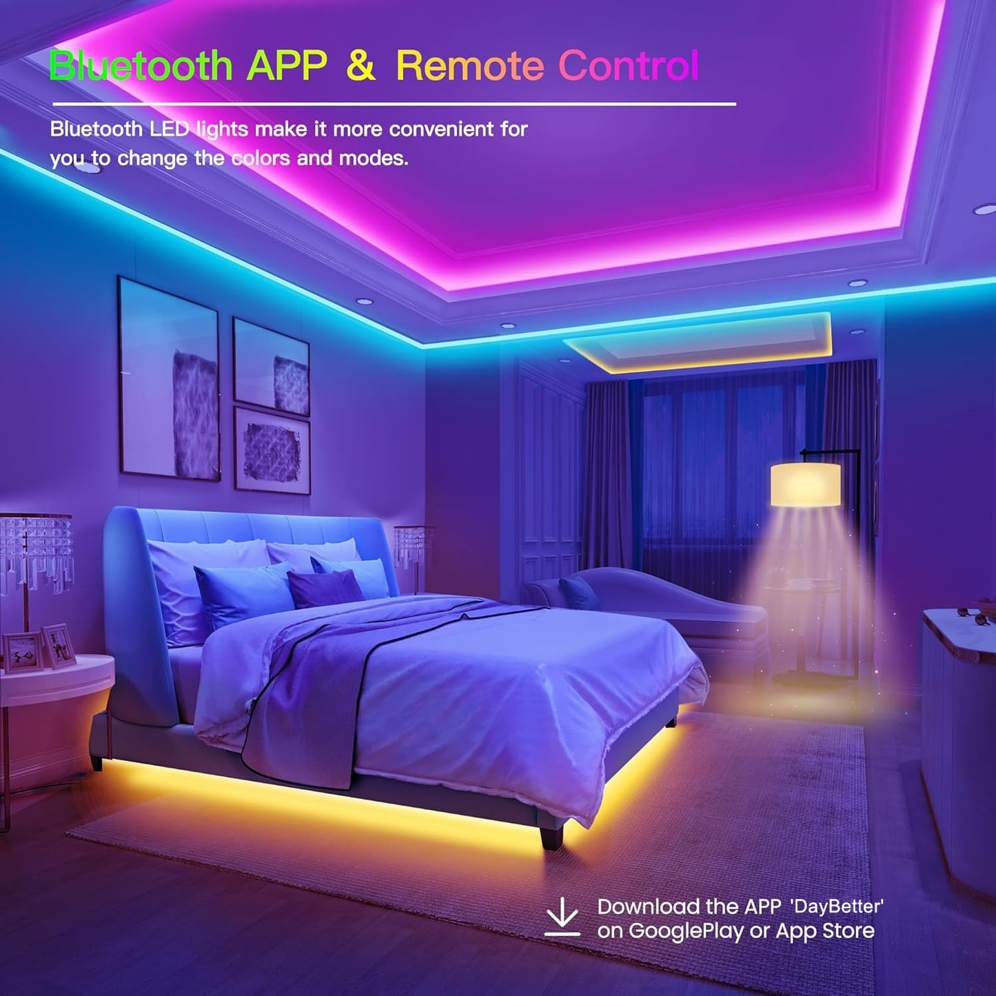 GUPUP LED Lights Strip 100 FT, LED Lights for Bedroom 100ft, RGB Rope Light for Room, Bluetooth APP Control,Color Changing Strip, Sync with Music,para