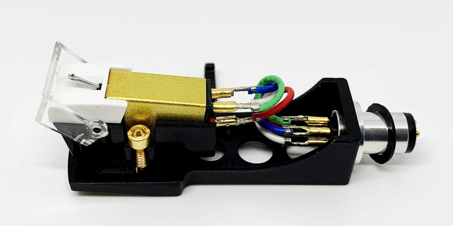 Cartridge and Stylus, Conical needle and Black Headshell with mounting bolts for Technics SL-1200, SL-1210, SL-1600, SL-1610, SL-1700, SL-235, SL-23A