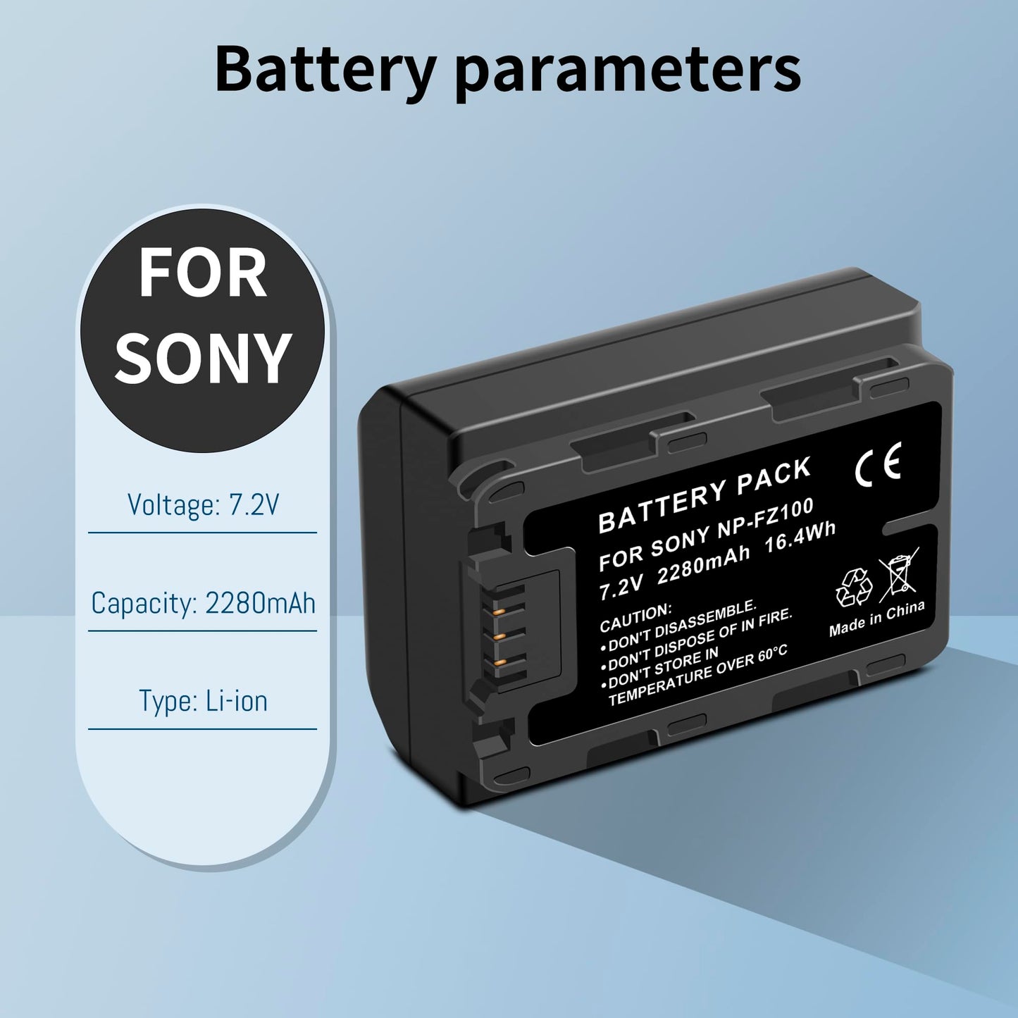SUGUBU 2-Pack NP-FZ100 Upgraded Li-ion Battery(2280mAh) Replacement for Sony ZV-E1, A7iv, A7iii, A7C, FX3, FX30, A9, Alpha 9, Alpha 9S, A9S, A7RIII