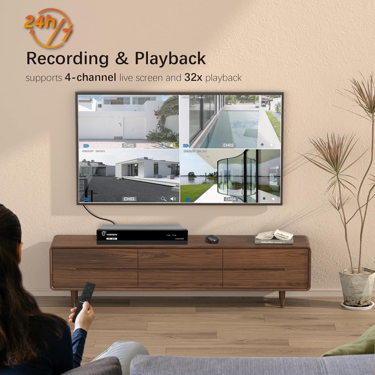 TIGERSECU Super HD 1080P 4 Channel DVR Security Recorder with 2TB Hard Drive, Hybrid 6-in-1 CCTV DVR Recorder Compatible with 2MP and 5MP TVI, AHD