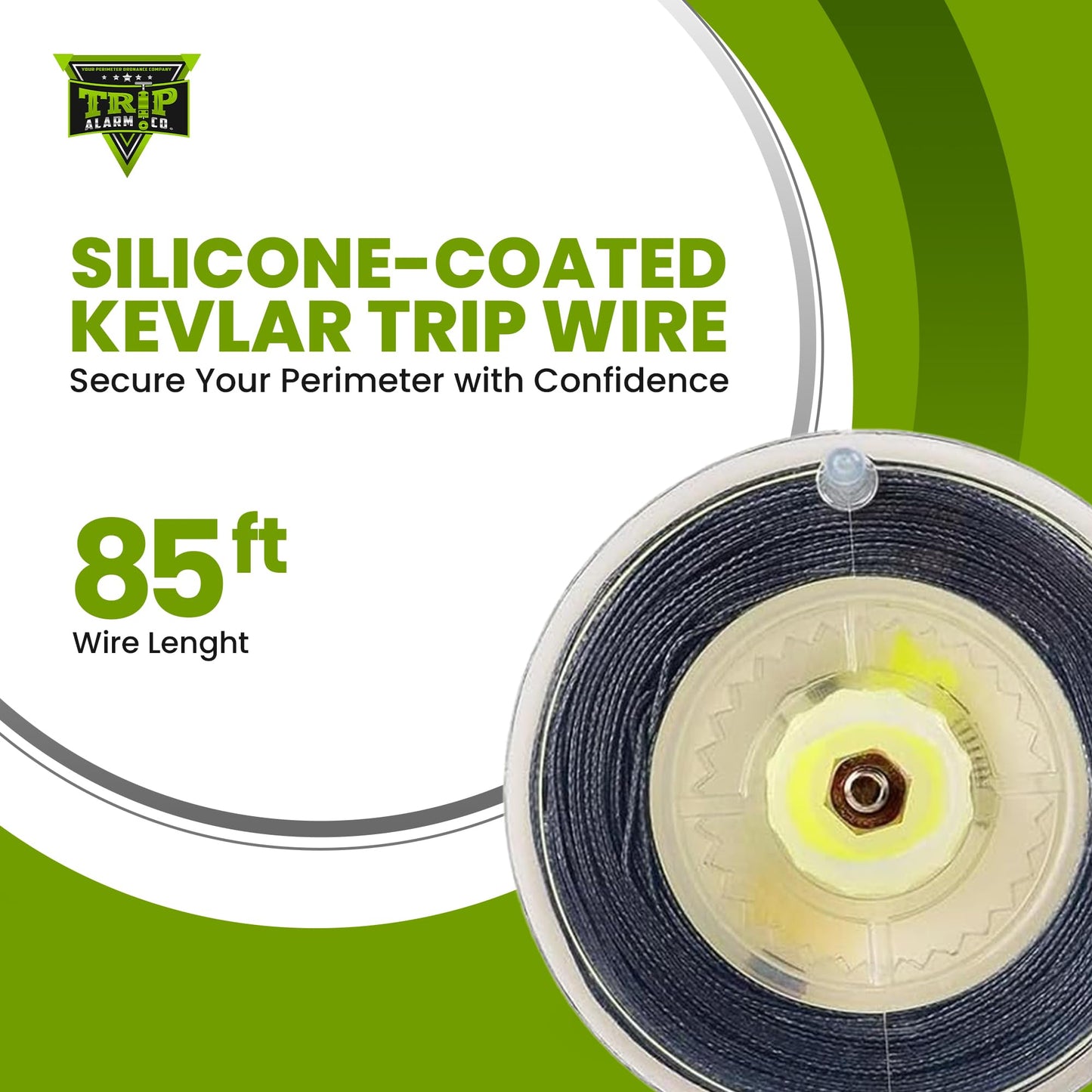 Trip Alarm Co Kevlar Tripwire 85ft Reusable Reel - Silicone Coated Wire Cord for Perimeter Trip Alarm - Lightweight, Military-Grade Silicone Wire for