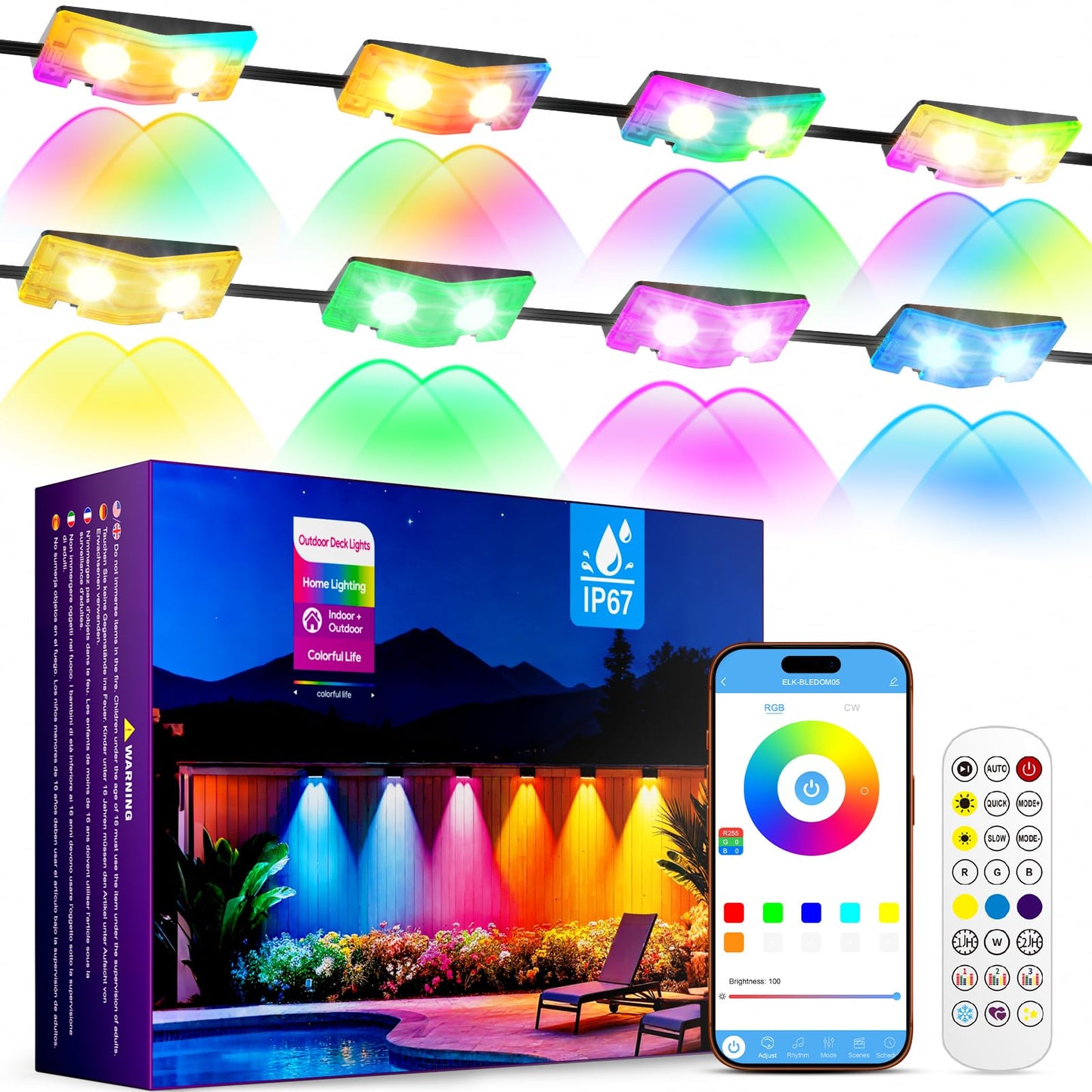 Updated 2026 Outdoor Fence Lights,Smart App&Remote Control 8 Packs Plug-in Color Changing String Lights 50ft with Timer,RGBIC IP67 Waterproof Outdoor
